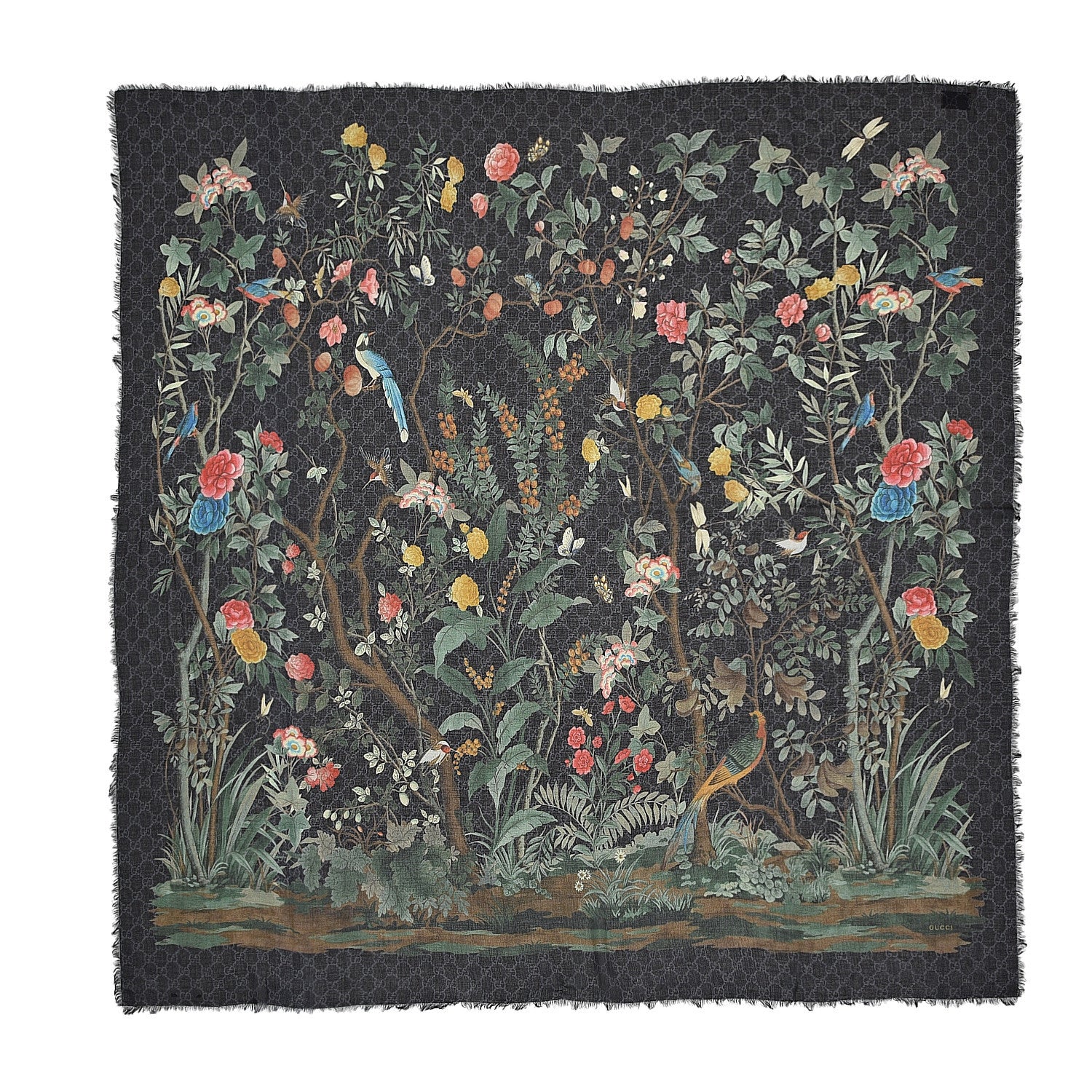 Gucci Modal Silk GG Monogram GG Tian Square Shawl Black Medium Grey 1 of 4