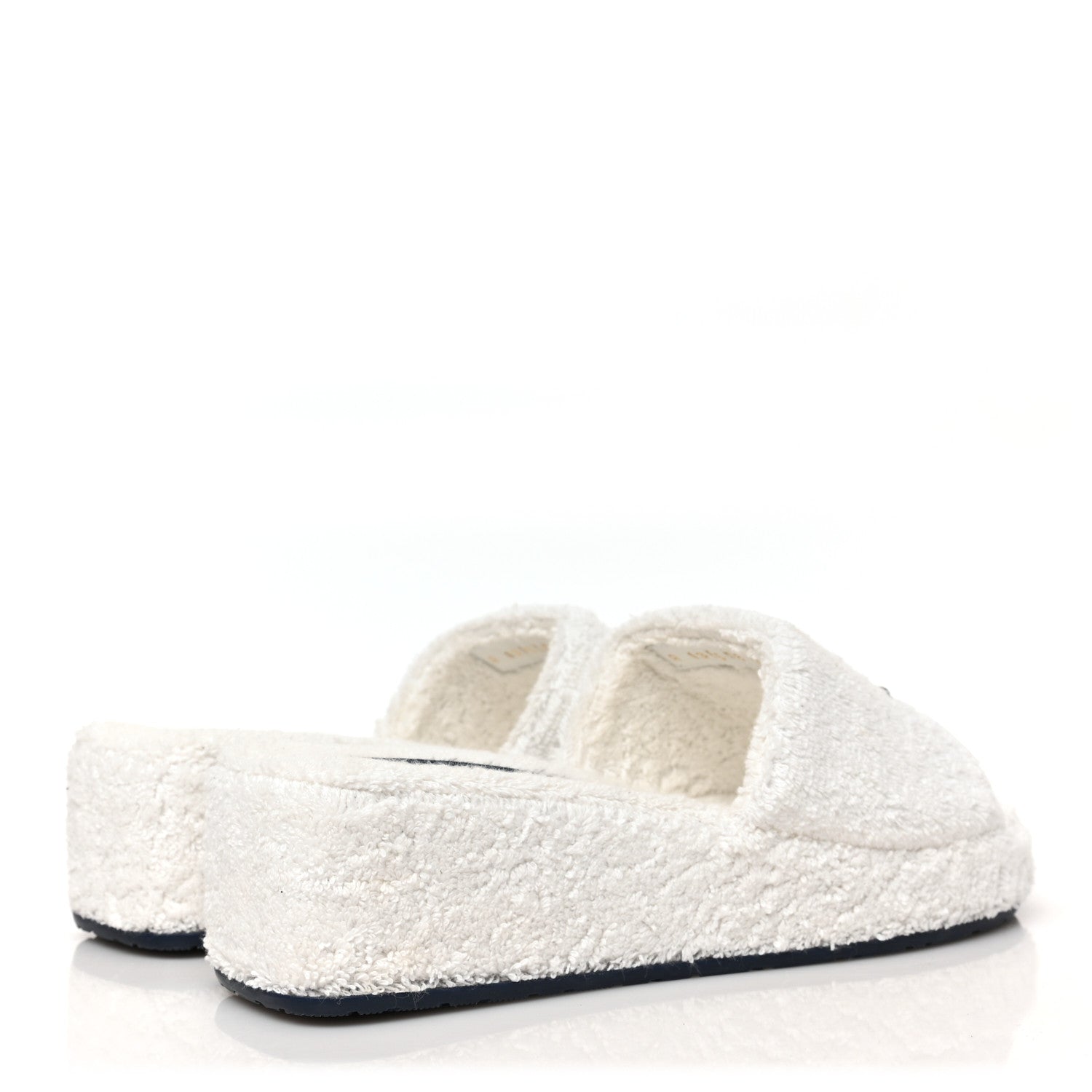 Chanel Terry CC Flat Mules Sandals 38 White Navy 7 of 16