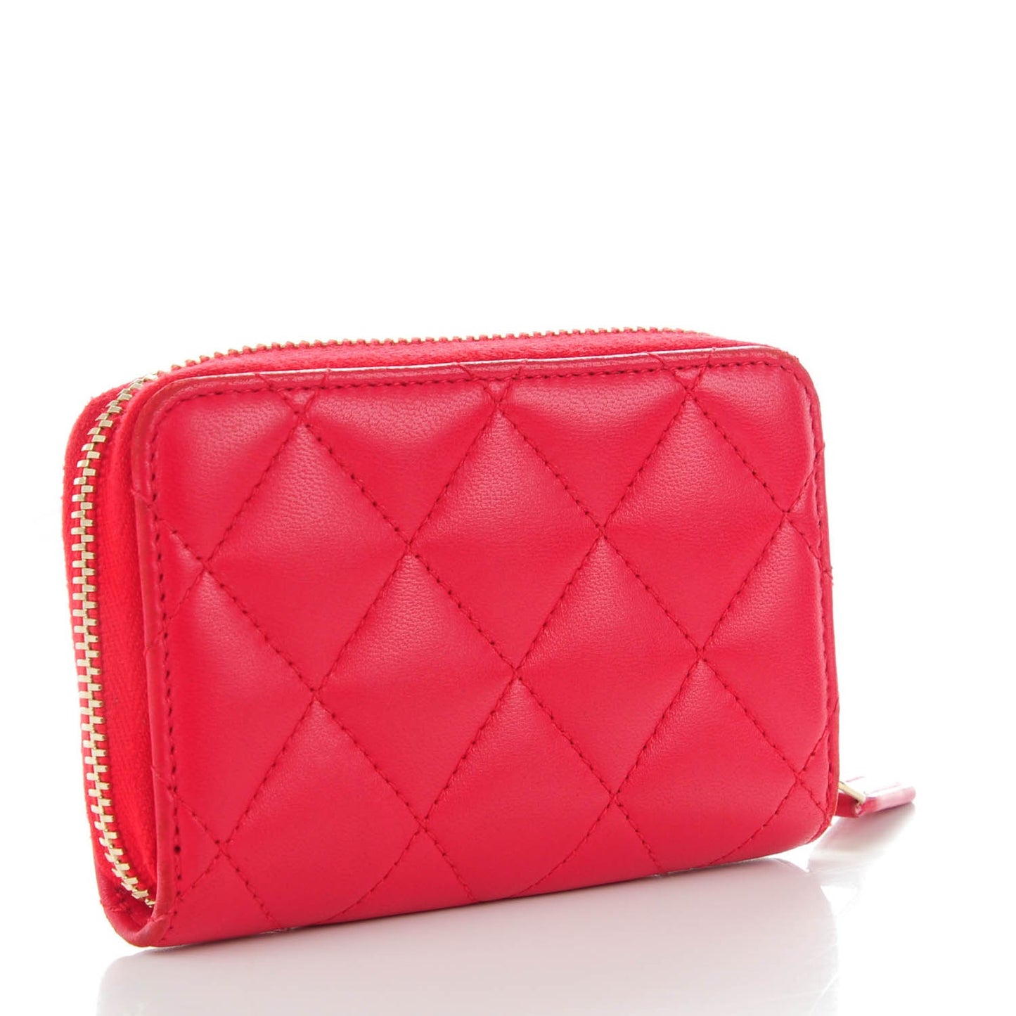 Lambskin Quilted Zip Around Coin Purse Wallet Red