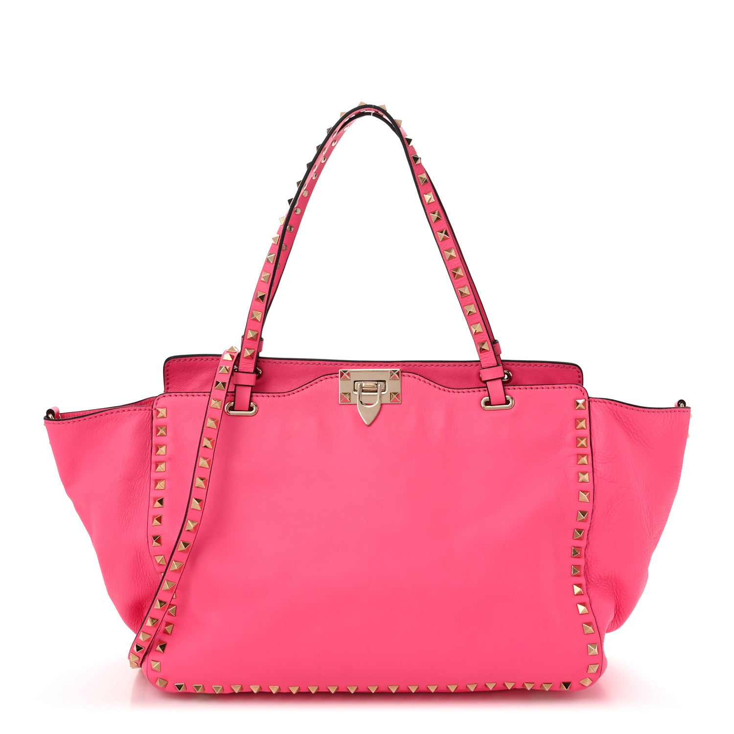 Valentino Garavani Vitello Medium Rockstud Tote Fuxia Fluo 1 of 9