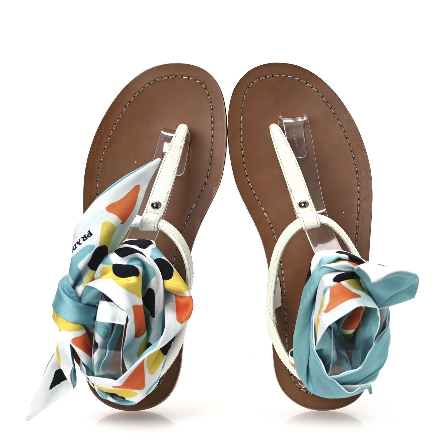Saffiano Silk Tie Slingback Flat Thong Sandals 36 White