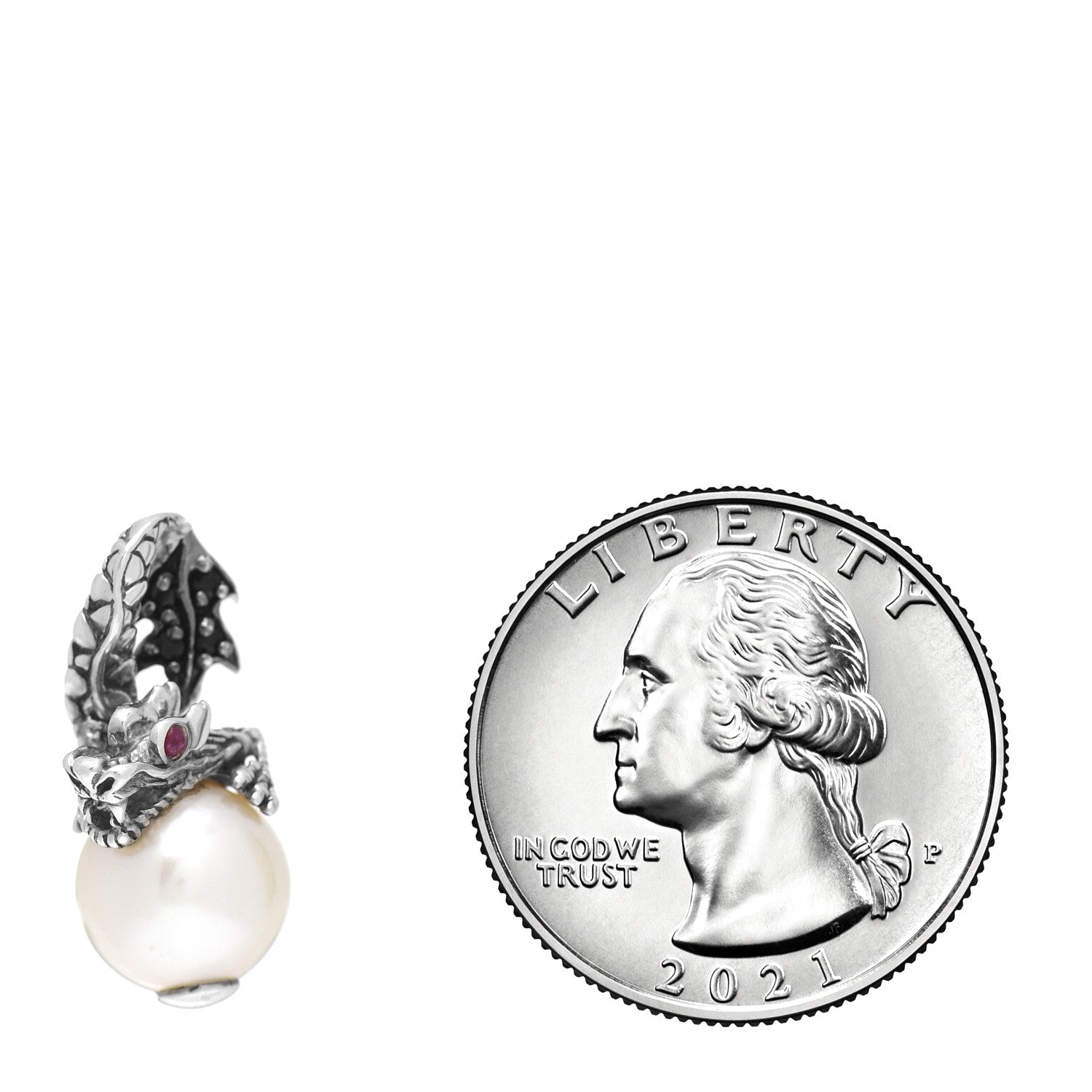 John Hardy Sterling Silver Black Sapphire Ruby Pearl Naga Lava Pendant 2 of 3