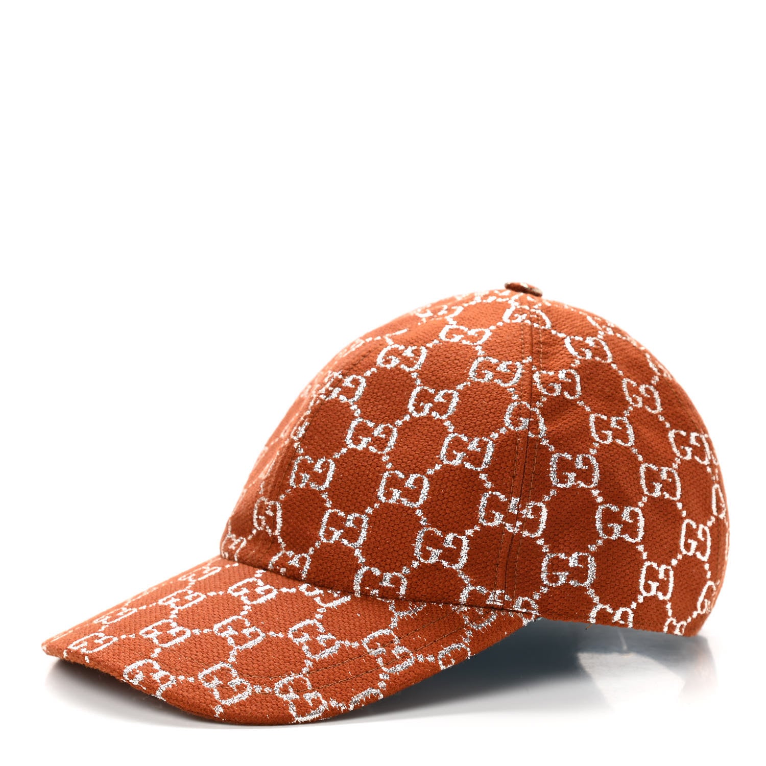 Gucci Canvas Lame GG Monogram Rush Baseball Hat M Burnt Orange Silver 1 of 9