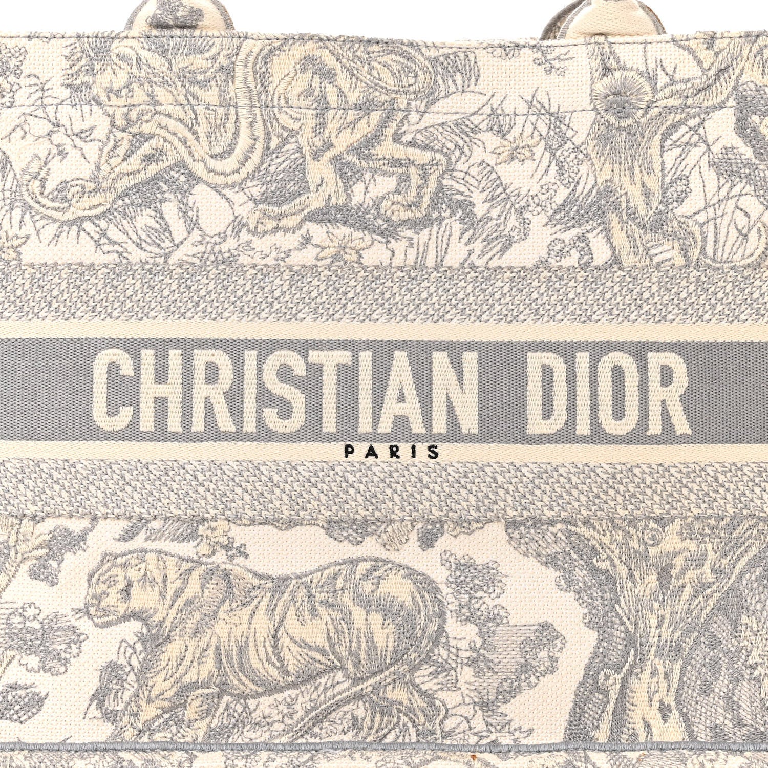 Christian Dior Canvas Embroidered Medium Dioriviera Toile De Jouy Book Tote Gray 7 of 14