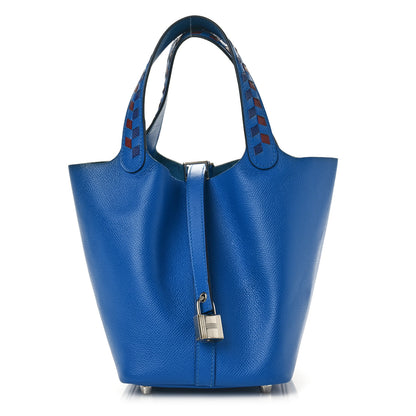 Hermes Epsom Tressage De Cuir Picotin Lock 18 PM Bleu Zellige 1 of 9