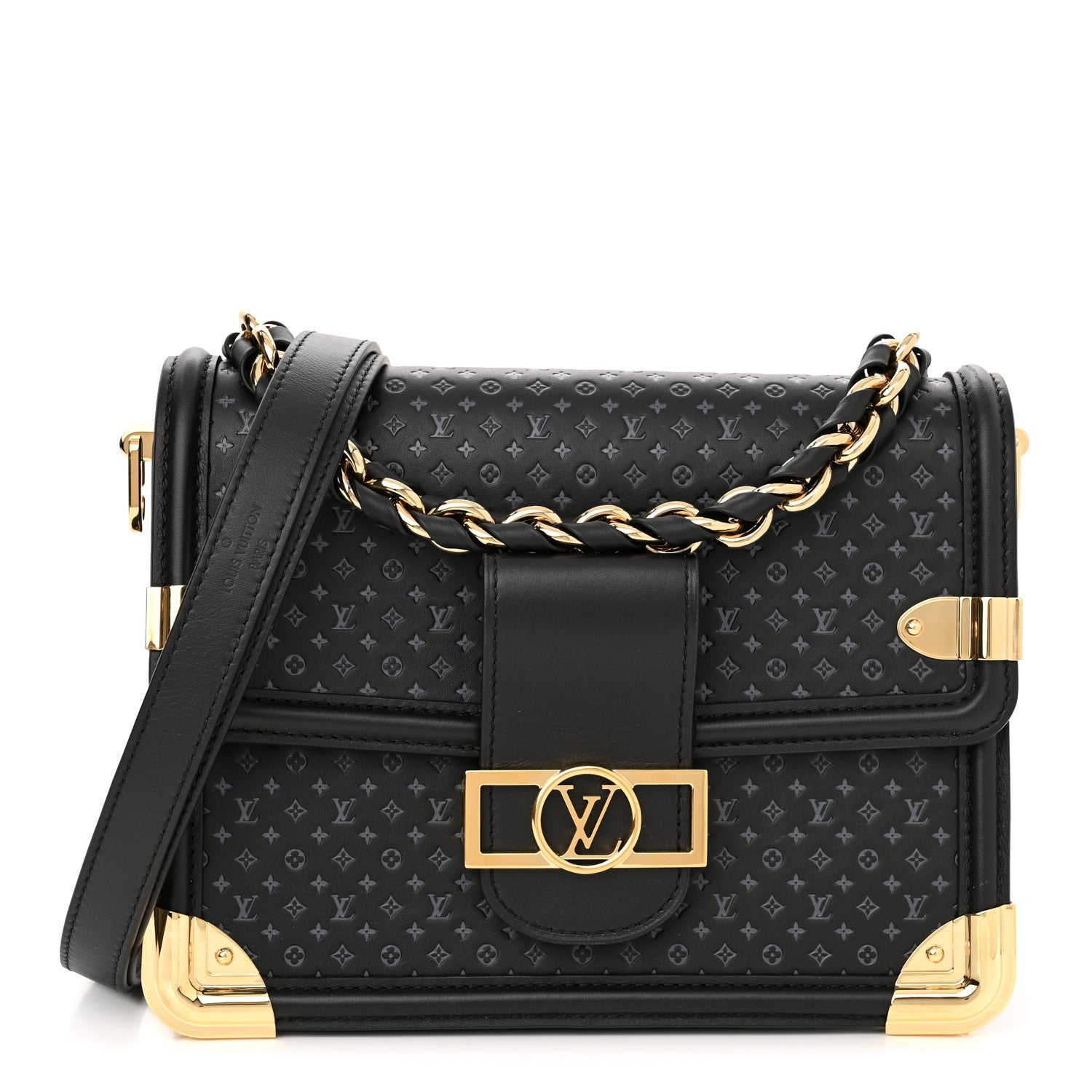Louis Vuitton Calfskin Nanogram Embossed Dauphine MM Black 1 of 10