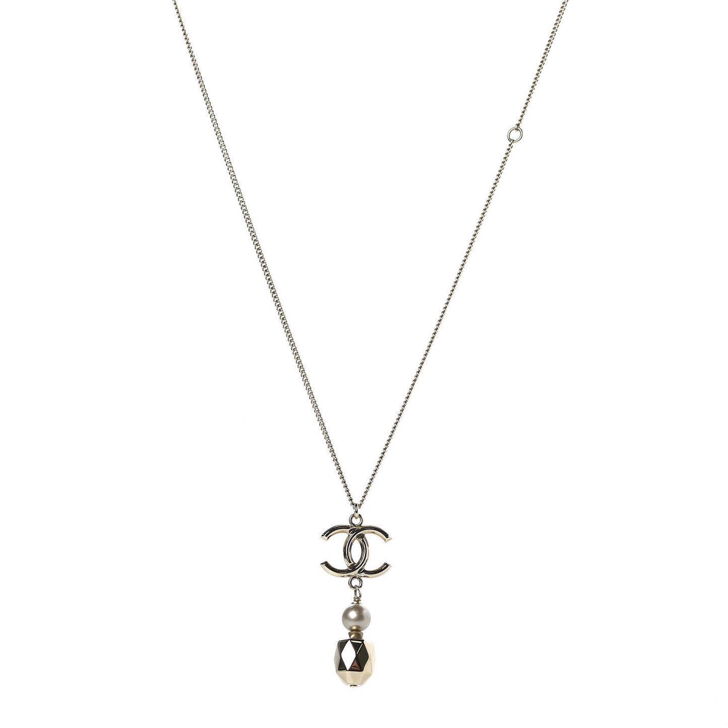 Pearl CC Pendant Necklace Gold Pearly Beige