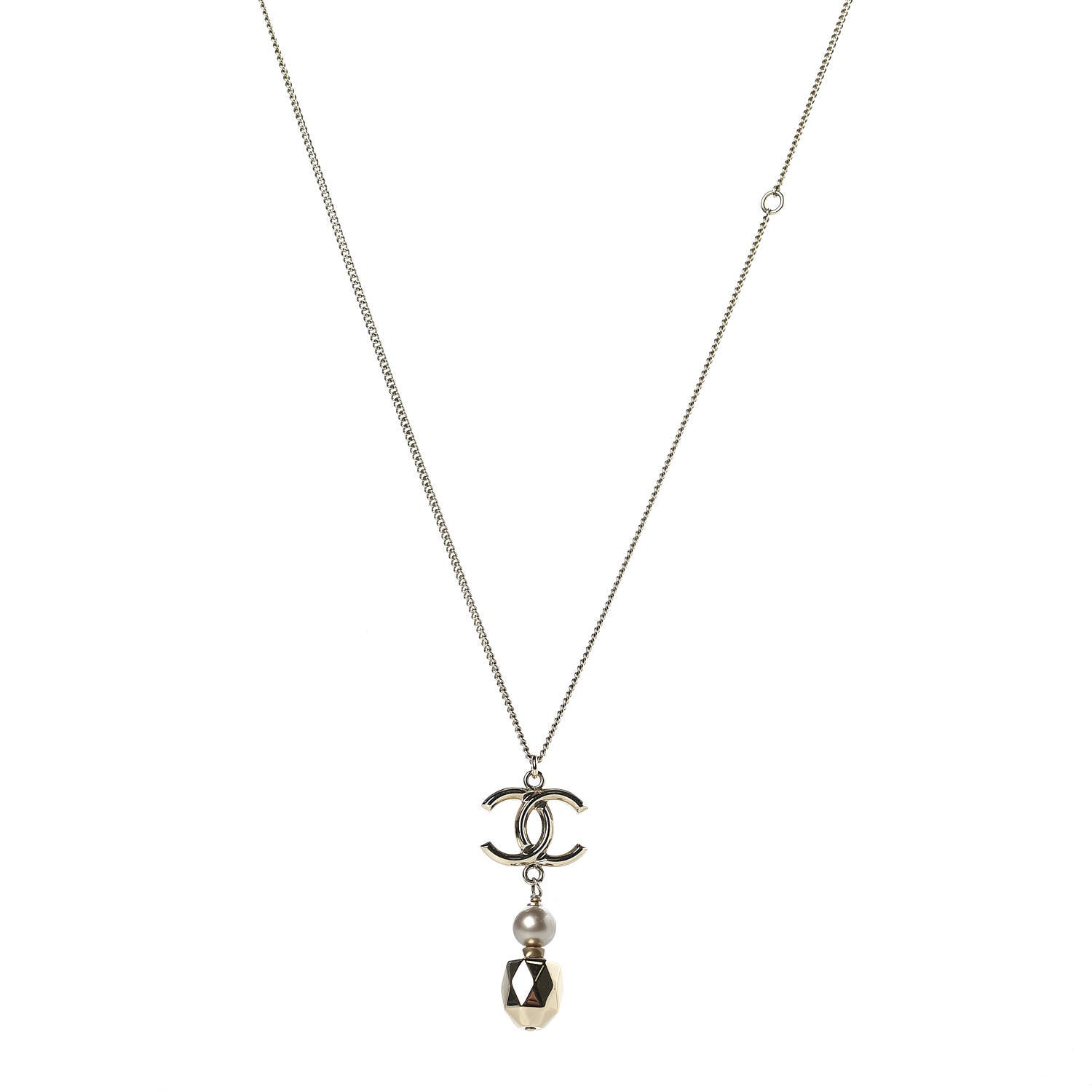 Chanel Pearl CC Pendant Necklace Gold Pearly Beige 1 of 5