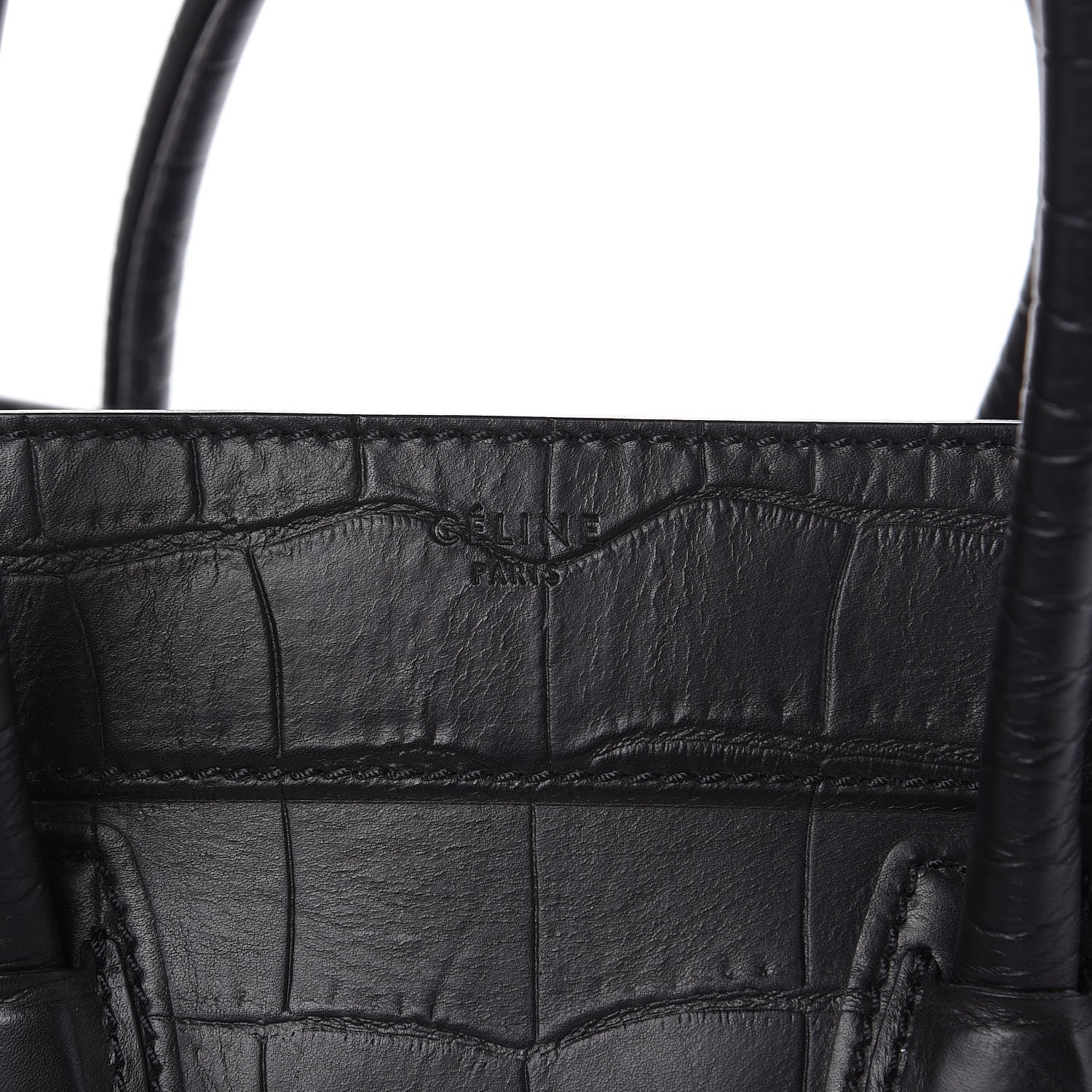 Celine Crocodile Embossed Calfskin Medium Phantom Luggage Black 8 of 11