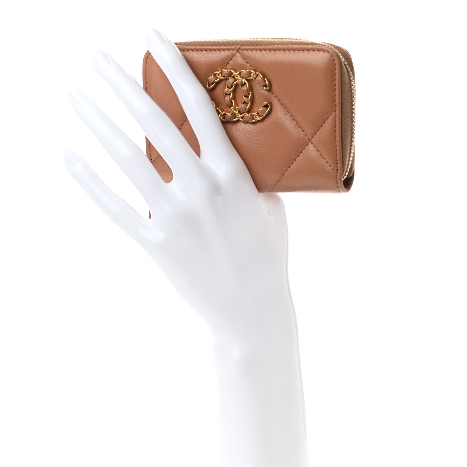 Chanel Lambskin Quilted Chanel 19 Zip Around Coin Purse Wallet Brown 2 of 7