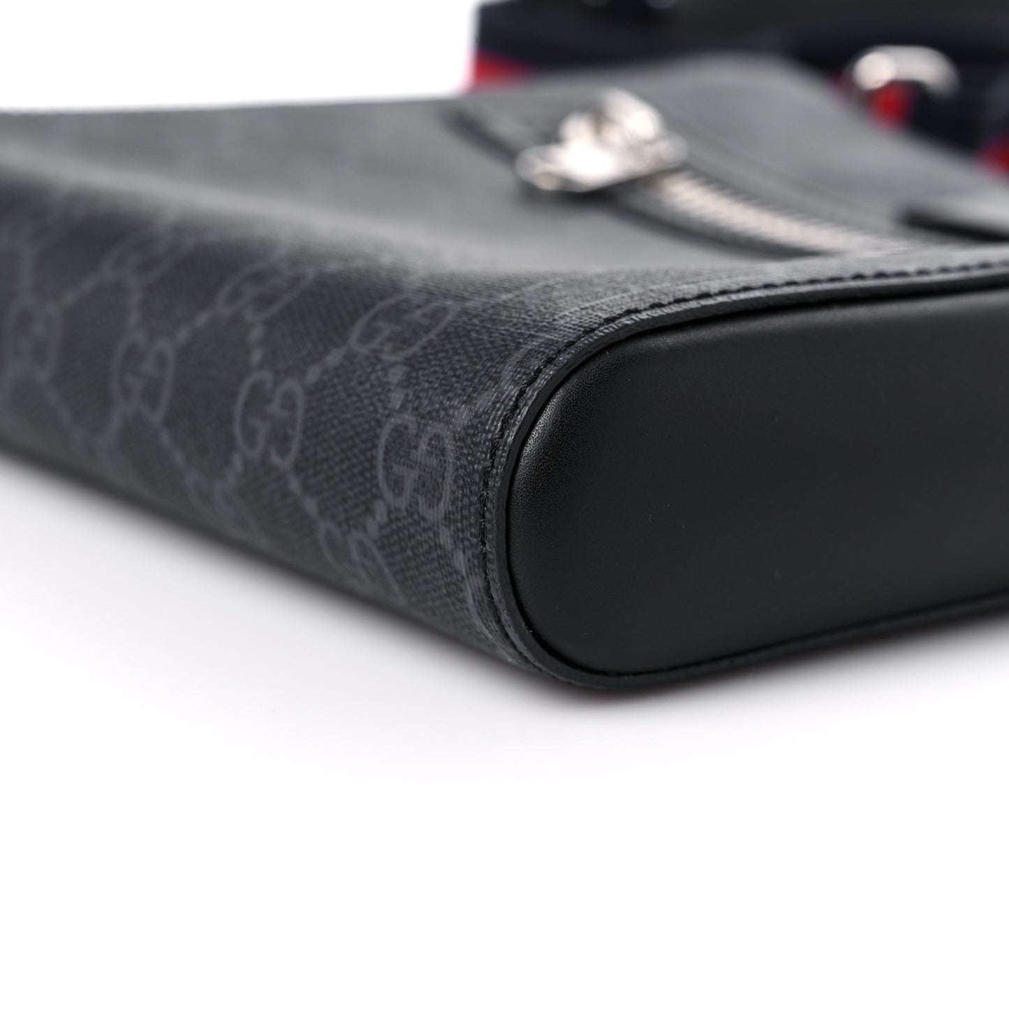 GG Supreme Monogram Web Small Flat Messenger Bag Black Grey