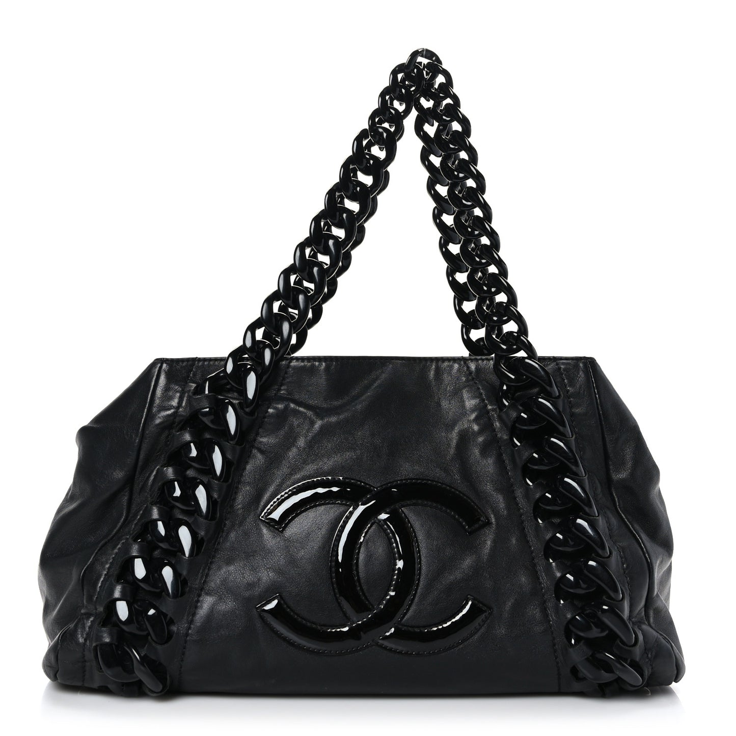 Calfskin Modern Chain Rhodoid East West Tote Black