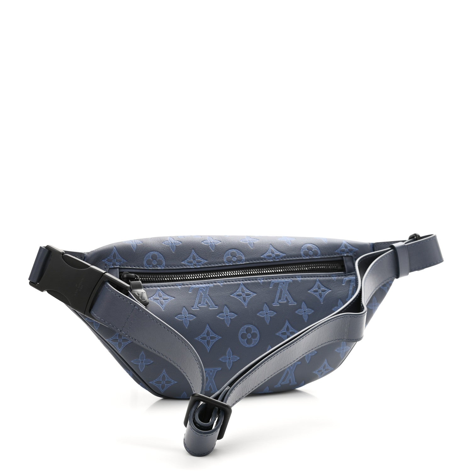 Louis Vuitton Calfskin Monogram Shadow Discovery Bumbag PM Navy Blue 2 of 10