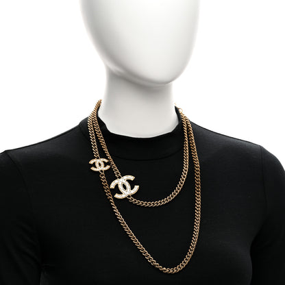 Chanel Metal Quilted CC Long Chain Necklace Gold Pearly White 2 of 5