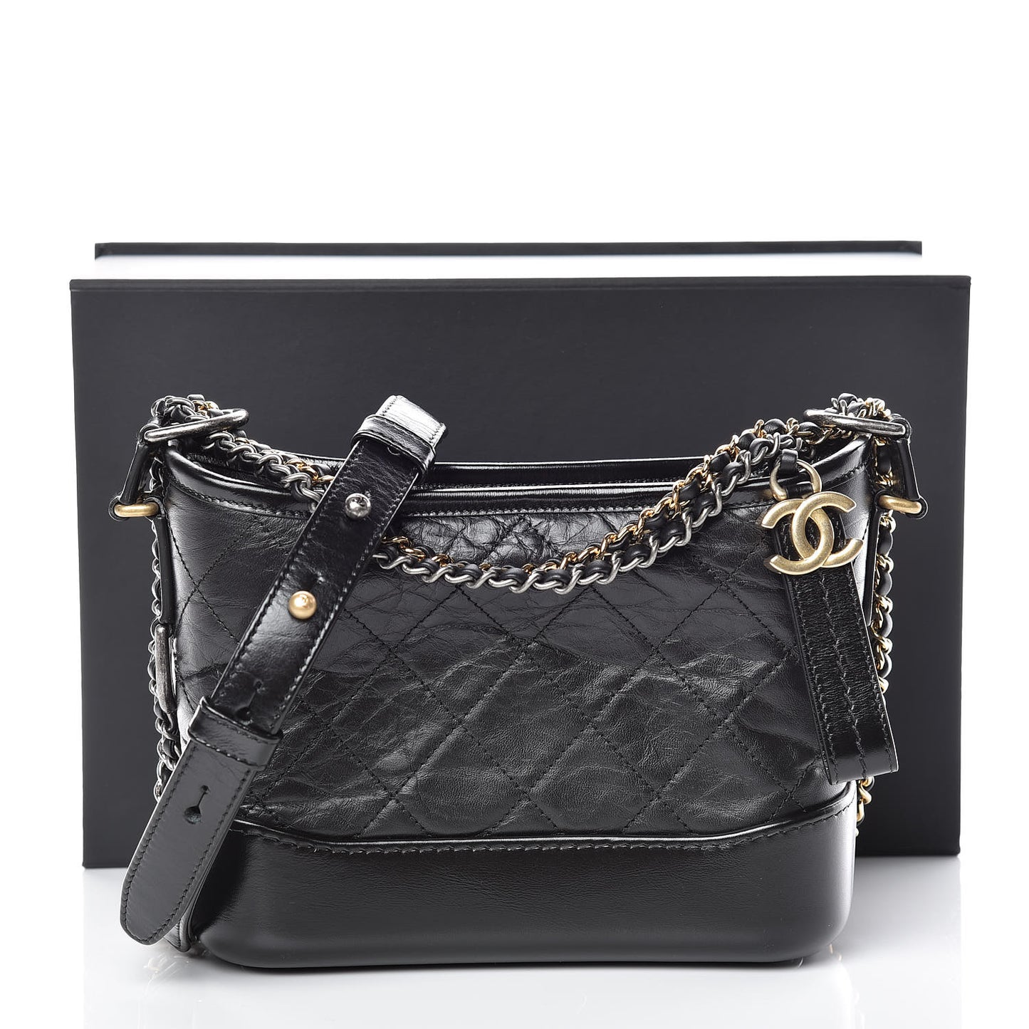 Aged Calfskin Quilted Small Gabrielle Hobo Black