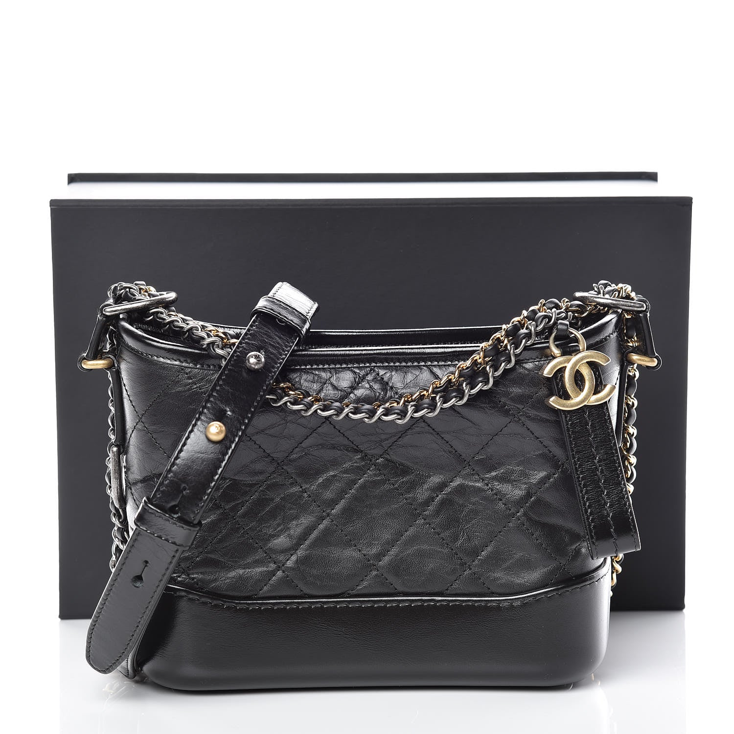 Chanel Aged Calfskin Quilted Small Gabrielle Hobo Black 10 of 10