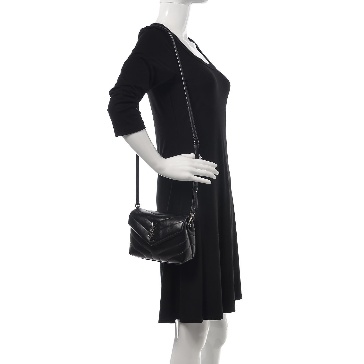 Saint Laurent Calfskin Y Quilted Monogram Toy Loulou Crossbody Bag Black 2 of 7