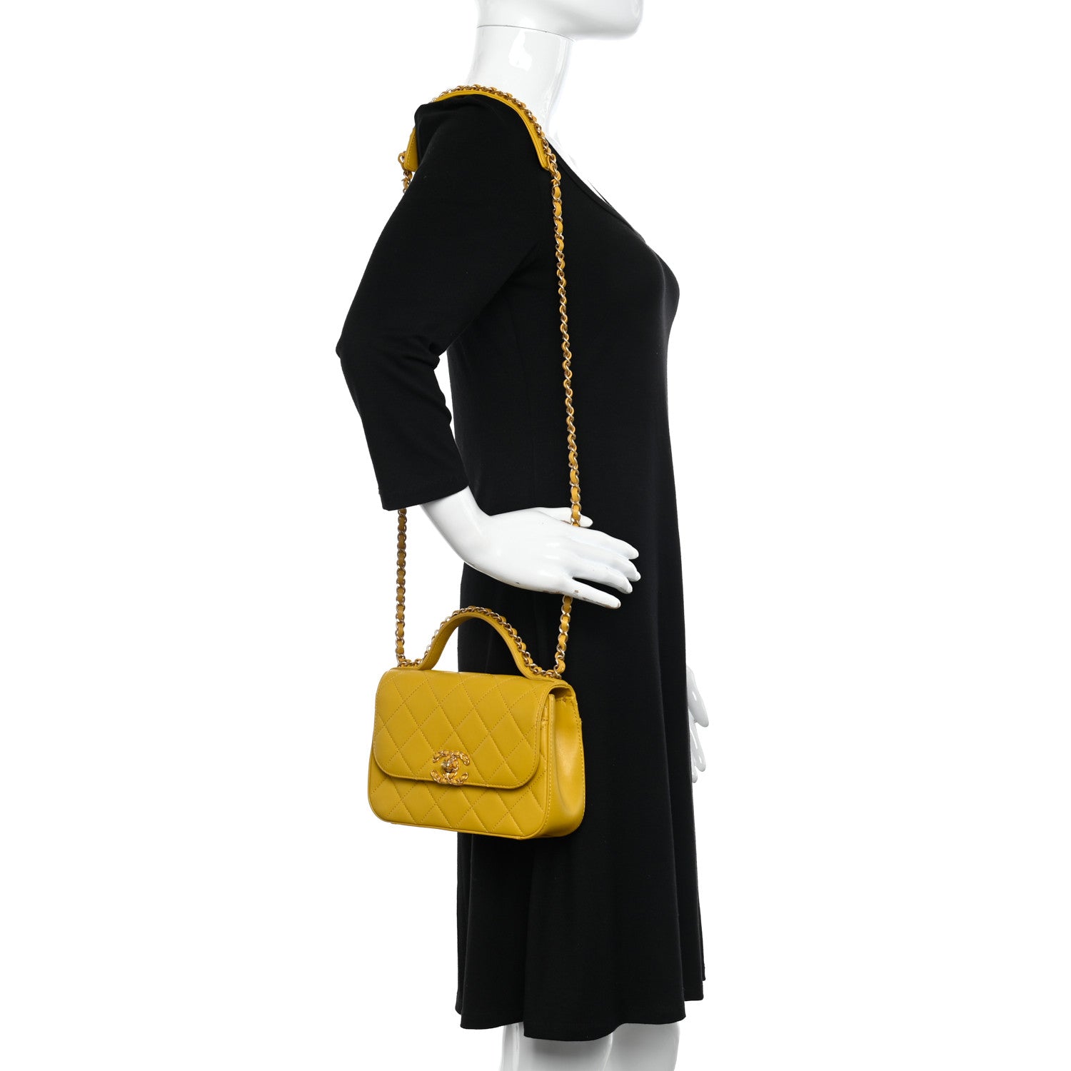 Chanel Lambskin Quilted Small Chain Infinity Top Handle Flap Yellow 2 of 10