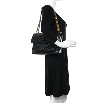 Saint Laurent Crinkled Calfskin Matelasse Monogram Medium Niki Chain Satchel Black 2 of 10
