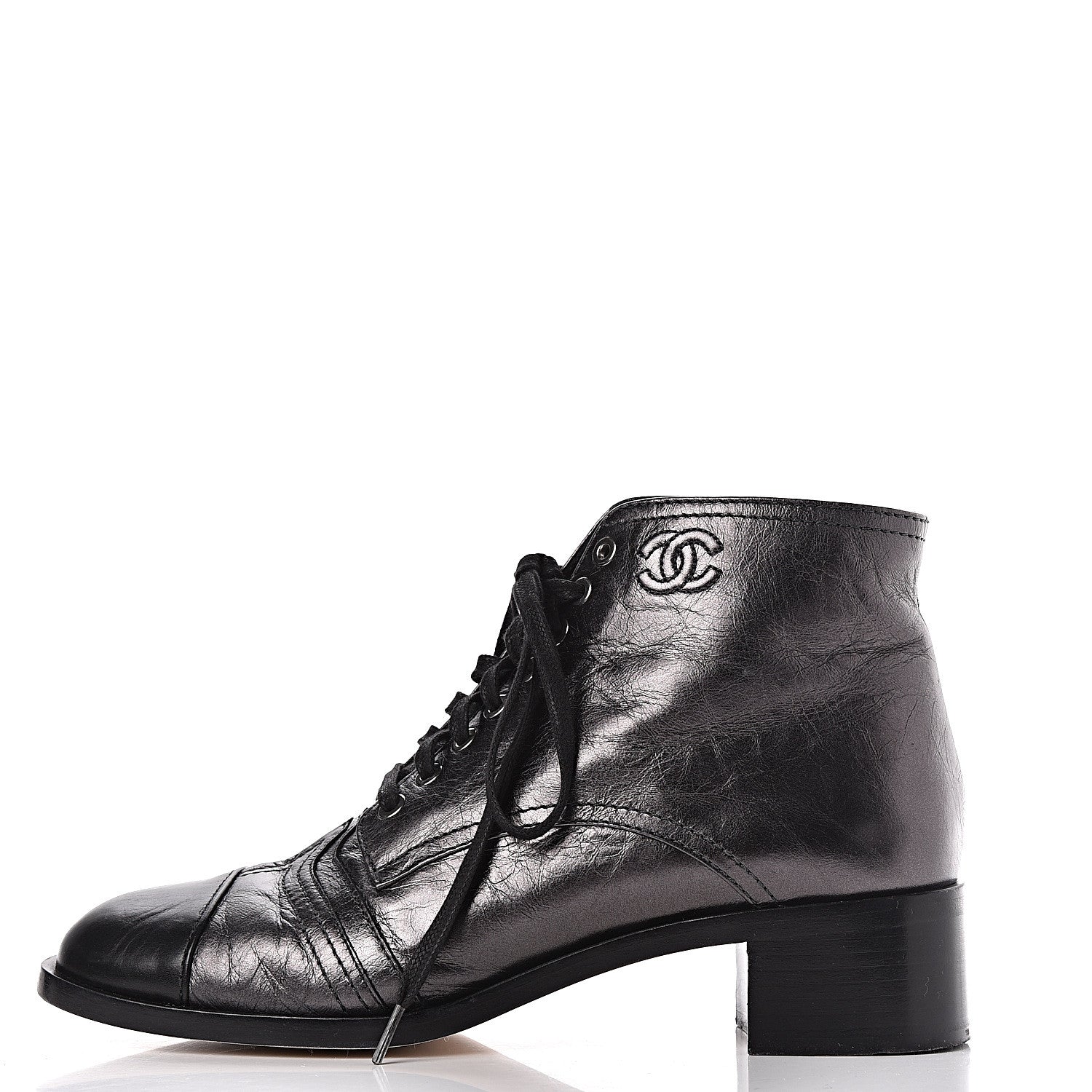Chanel Metallic Calfskin CC Ankle Boots 40.5 Silver Black 1 of 16
