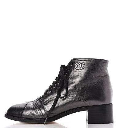 Chanel Metallic Calfskin CC Ankle Boots 40.5 Silver Black 1 of 16