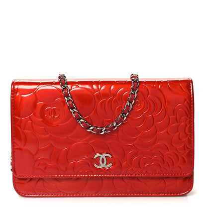 Chanel Patent Camellia Embossed Wallet On Chain WOC Red 1 of 11