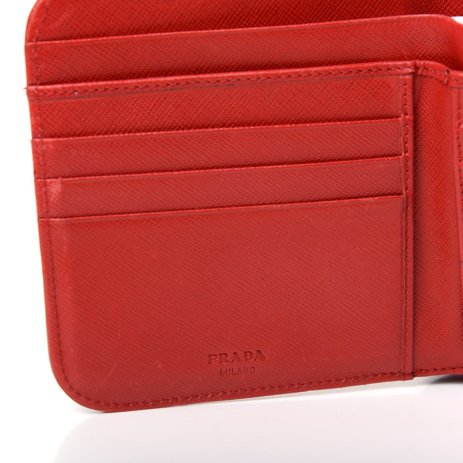 Prada Saffiano Metal Compact Zip Around Wallet Fuoco 7 of 8