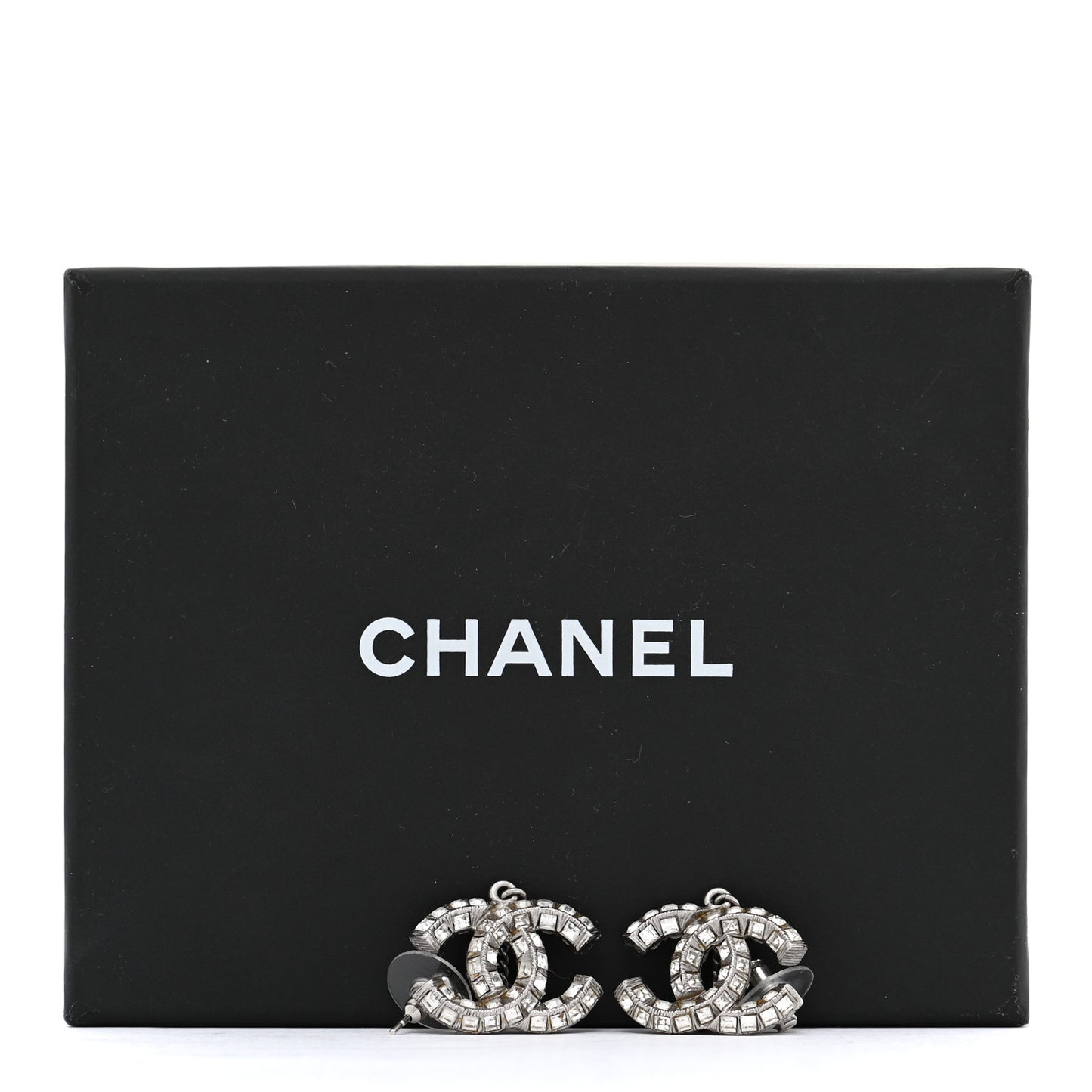 Baguette Crystal CC Drop Earrings Silver