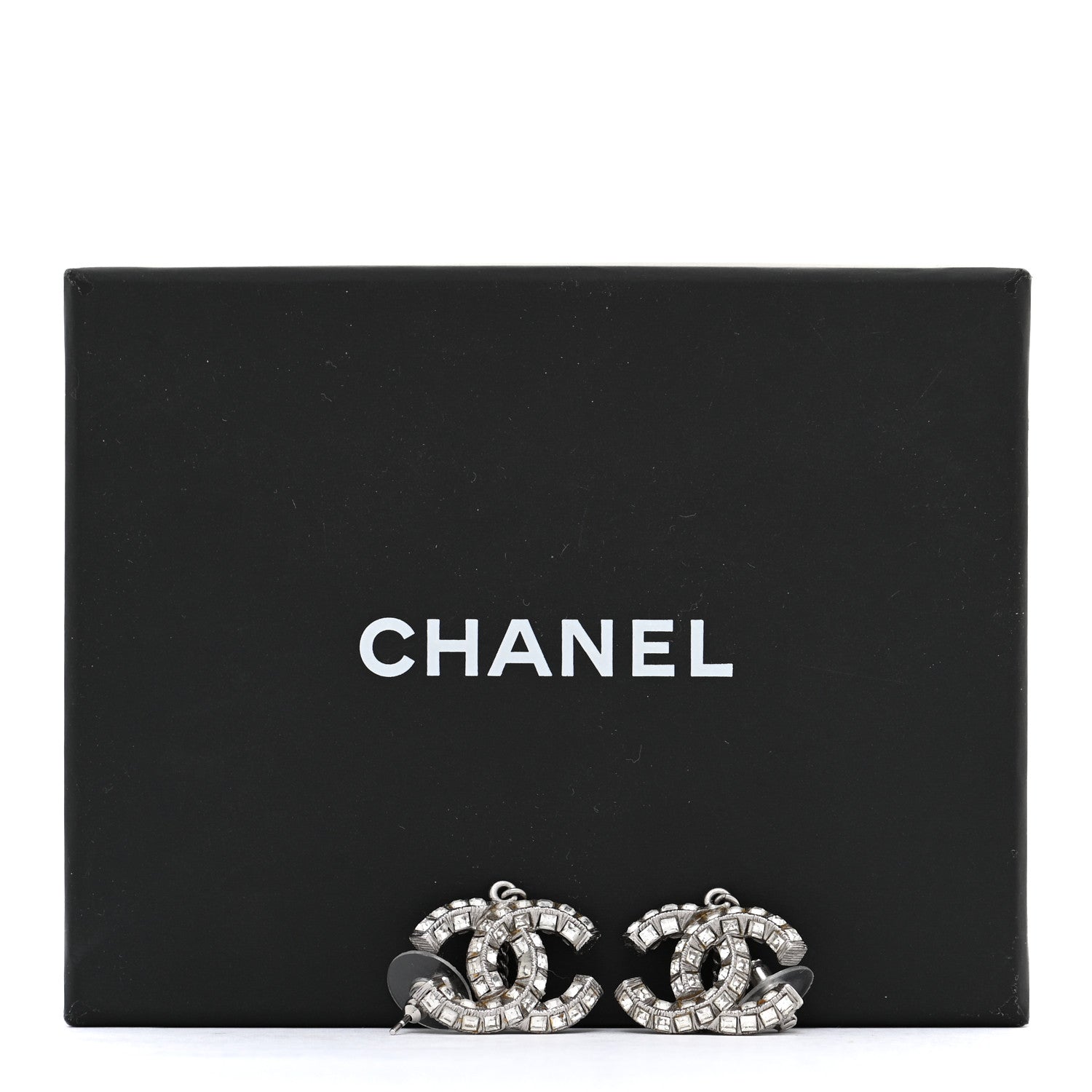 Chanel Baguette Crystal CC Drop Earrings Silver 5 of 5