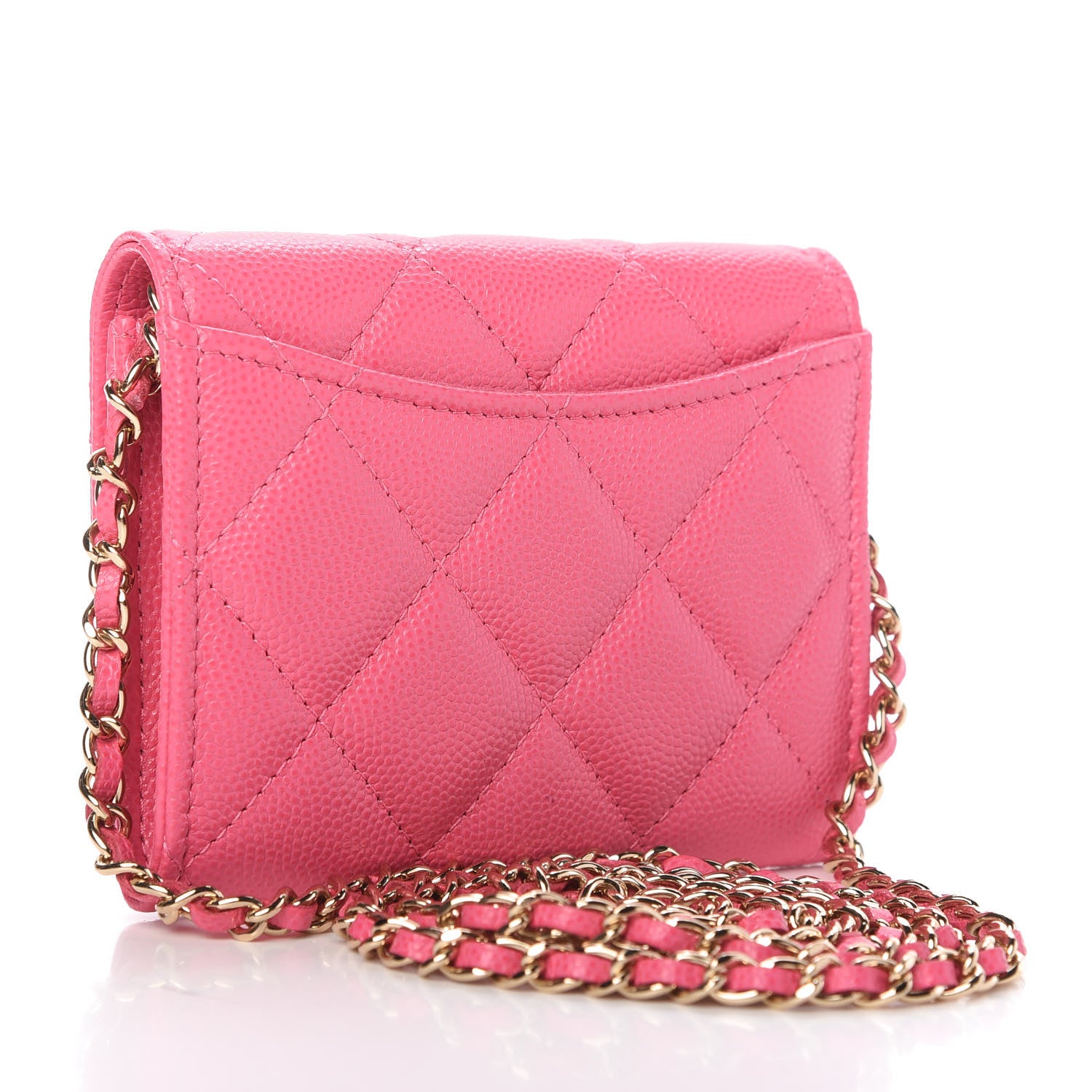 Chanel Caviar Quilted Flap Card Holder On Chain Pink 3 of 11