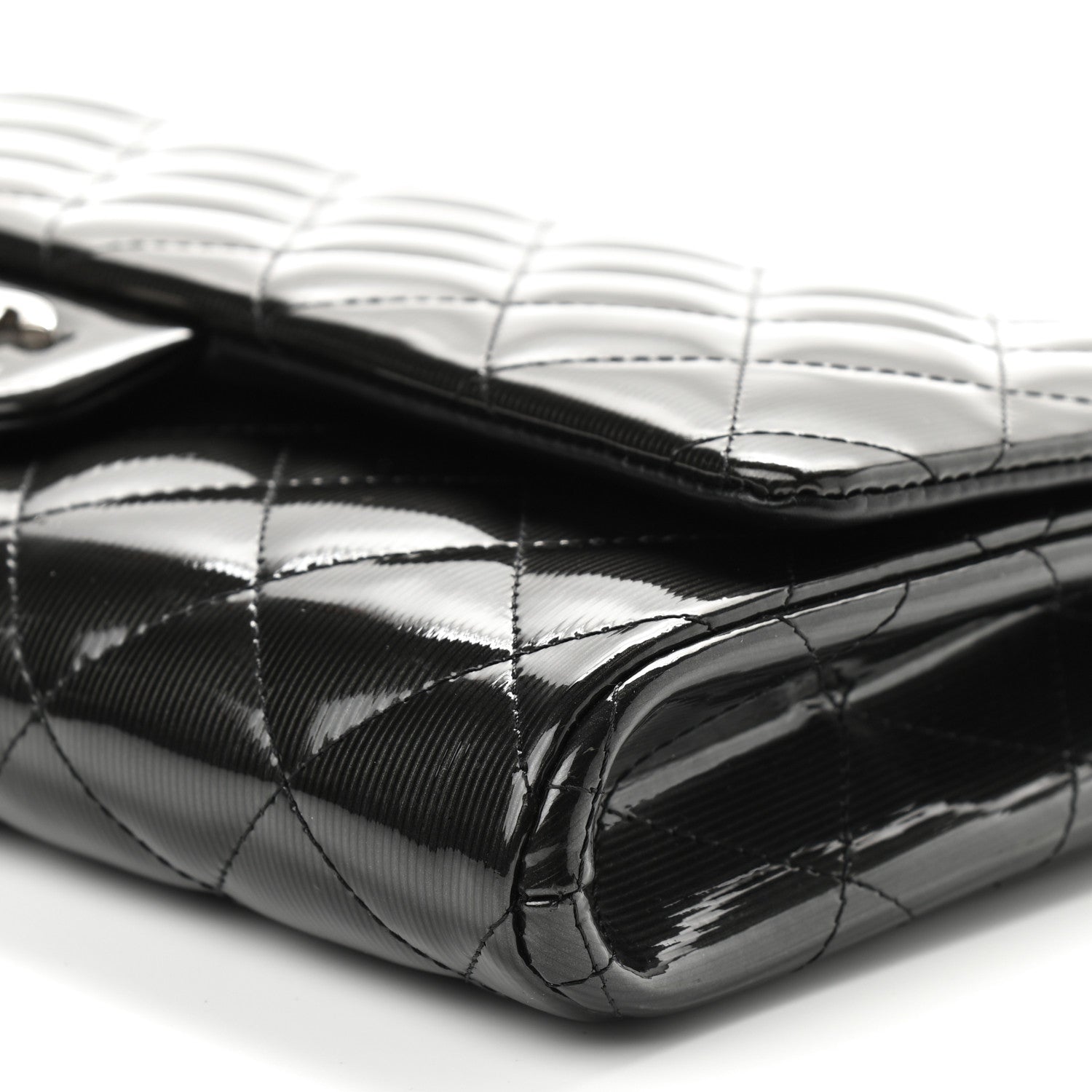 Chanel Striated Patent Quilted Clutch With Chain Flap Dark Grey 9 of 9