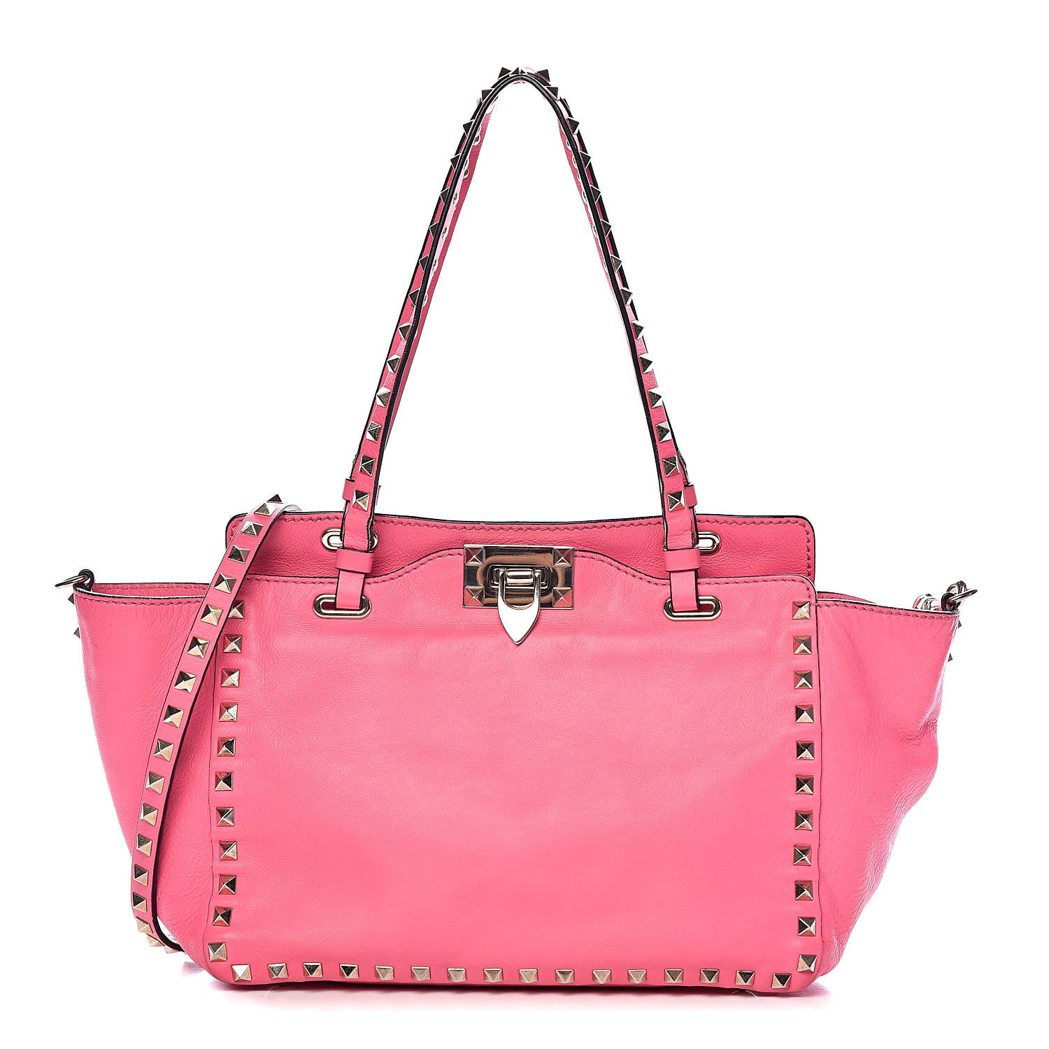 Valentino Garavani Vitello Small Rockstud Tote Fuxia Fluo 1 of 19