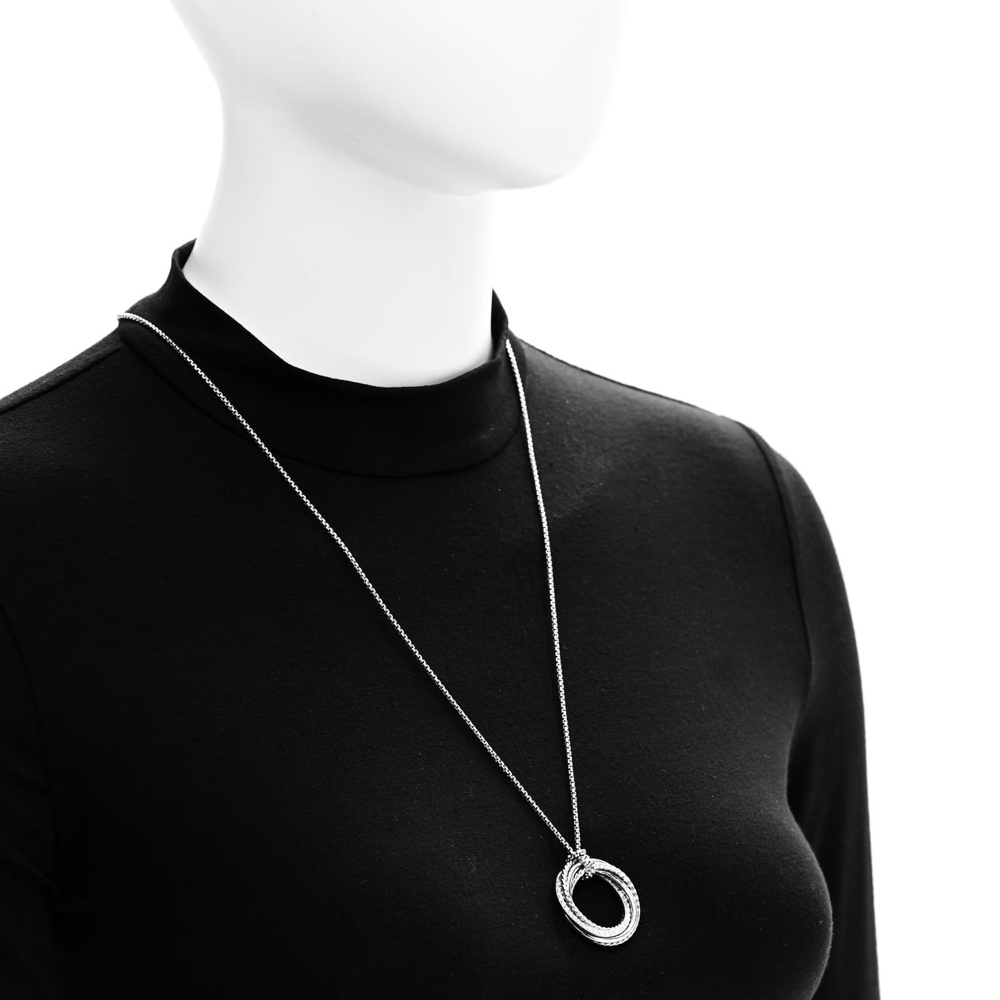 Sterling Silver Pave Diamond 30mm Crossover Circle Necklace