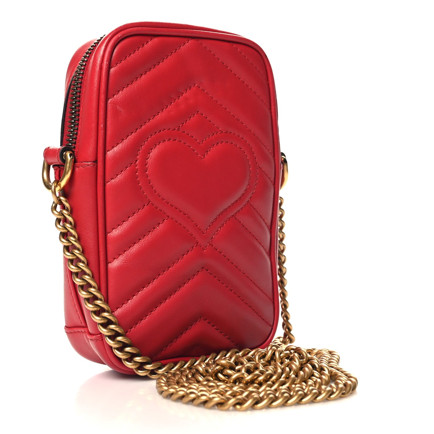Gucci Calfskin Matelasse Mini GG Marmont Crossbody Bag Hibiscus Red 3 of 15