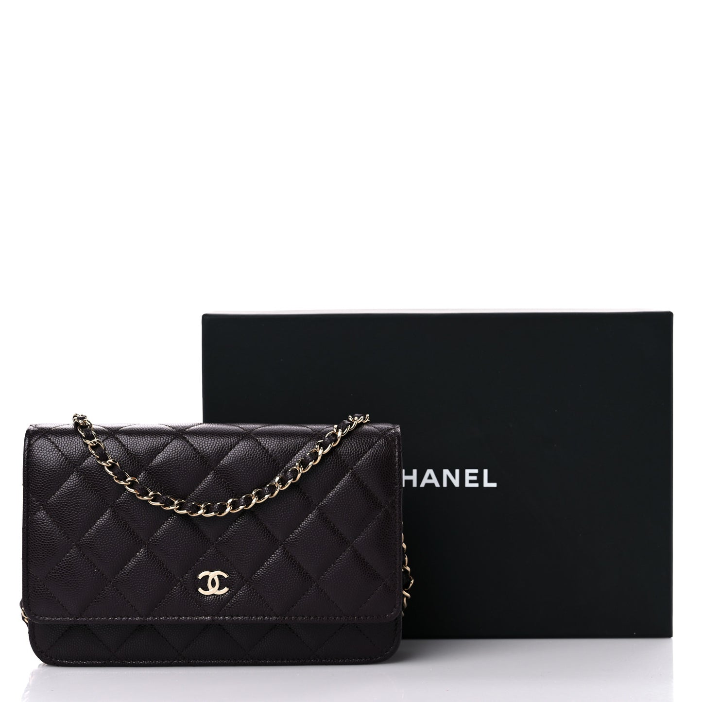 Caviar Quilted Wallet on Chain WOC Dark Brown