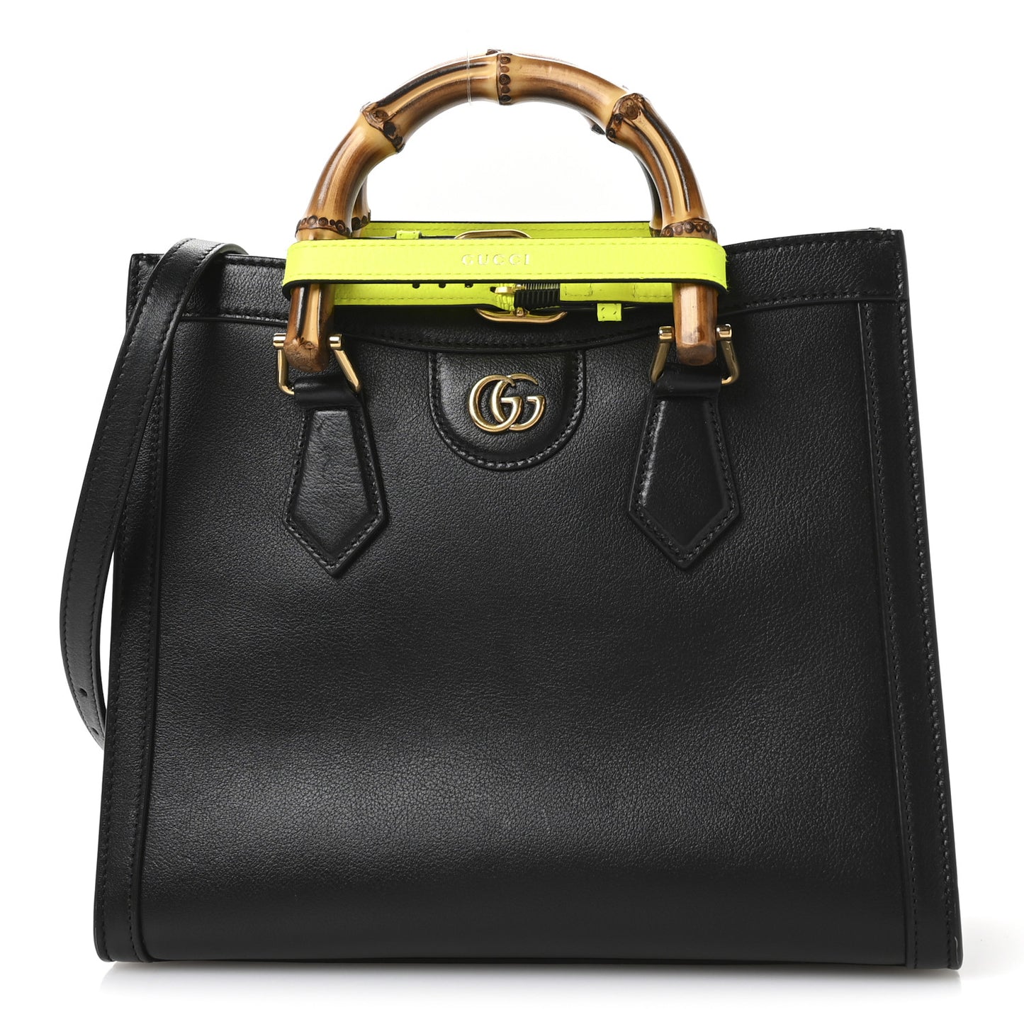 Calfskin Small Diana Tote Bag Black Yellow Fluo