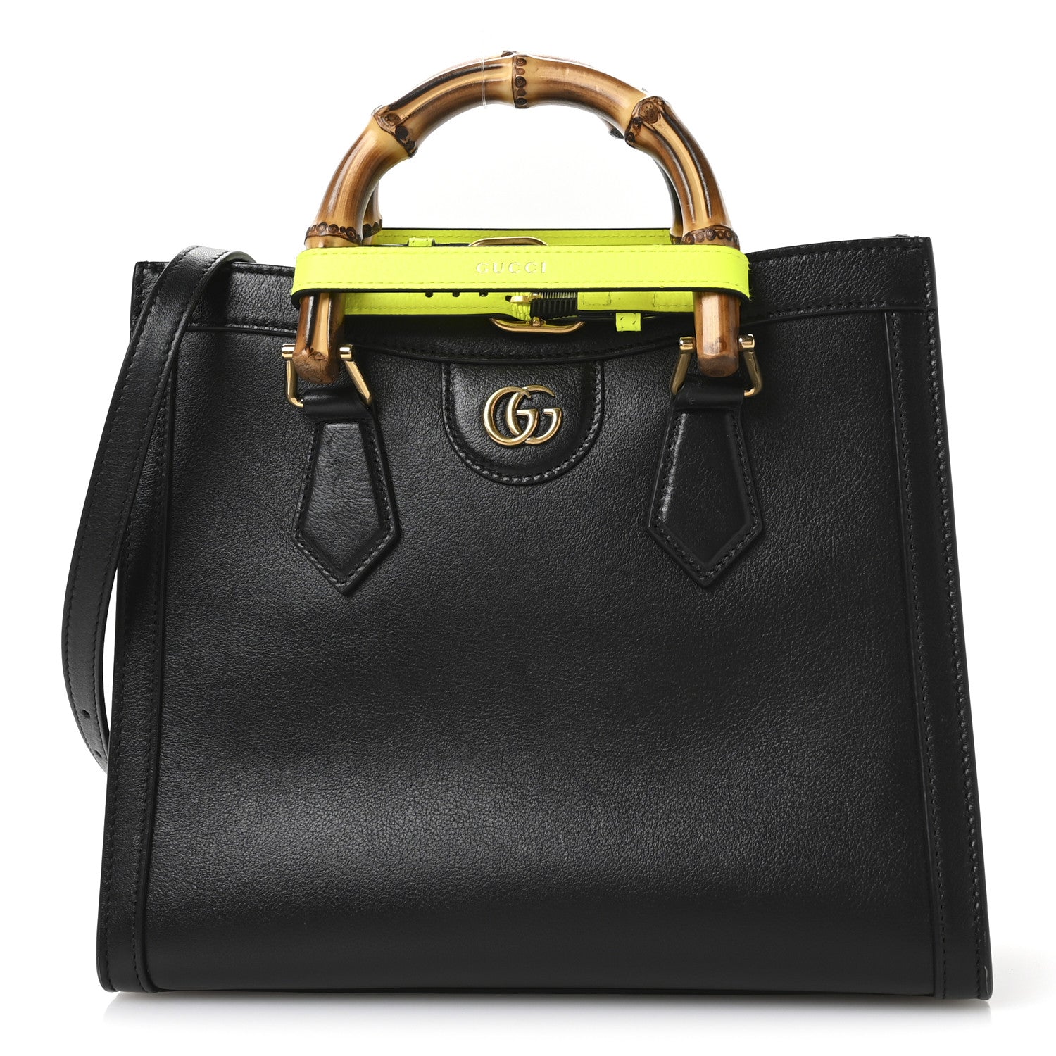 Gucci Calfskin Small Diana Tote Bag Black Yellow Fluo 1 of 10
