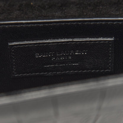 Saint Laurent Calfskin Crocodile Embossed Small Classic Monogram Kate Tassel Satchel Black 6 of 10