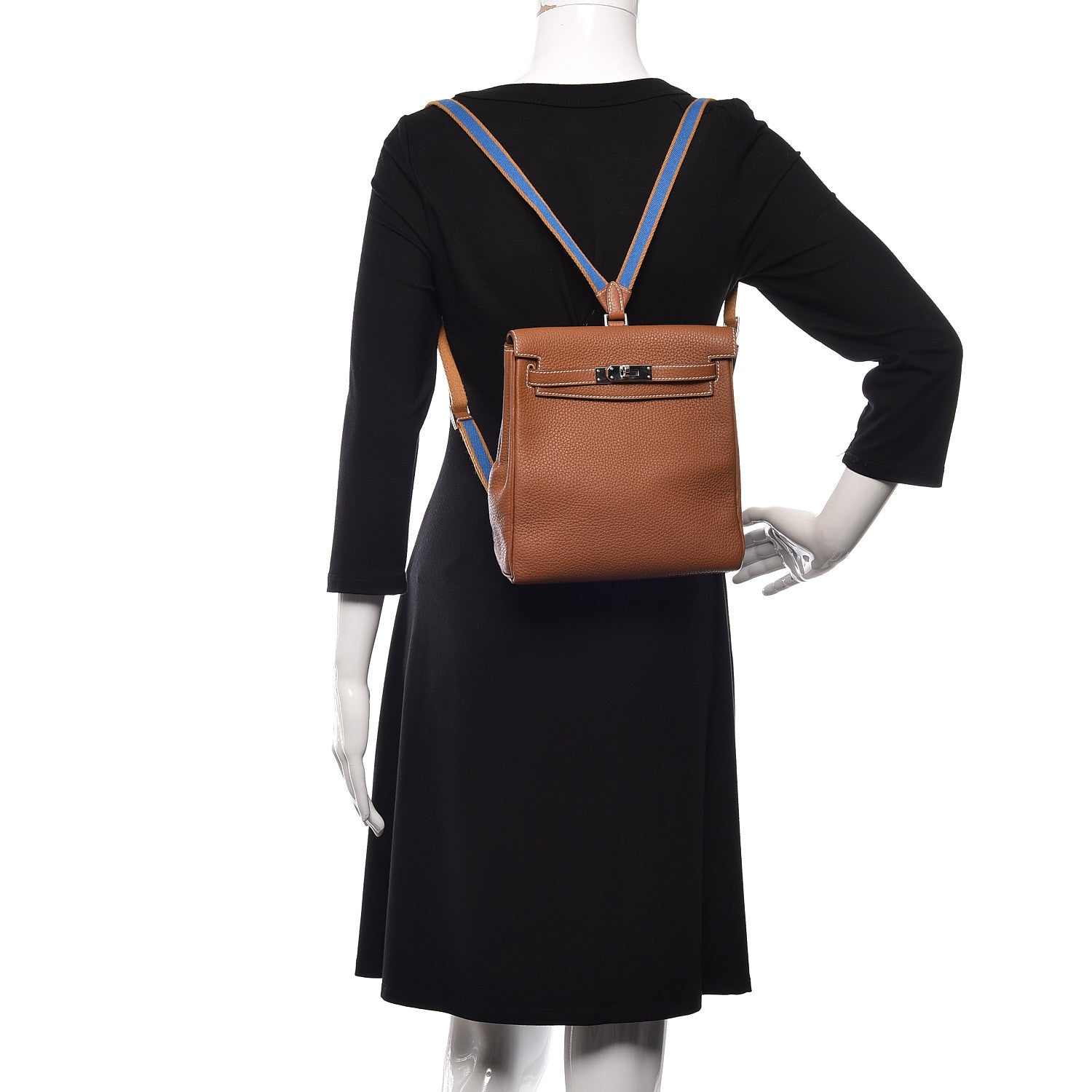 Hermes Taurillon Clemence Kelly Amazone Ado Backpack 22 Gold Bleu Zellige Caramel 2 of 10