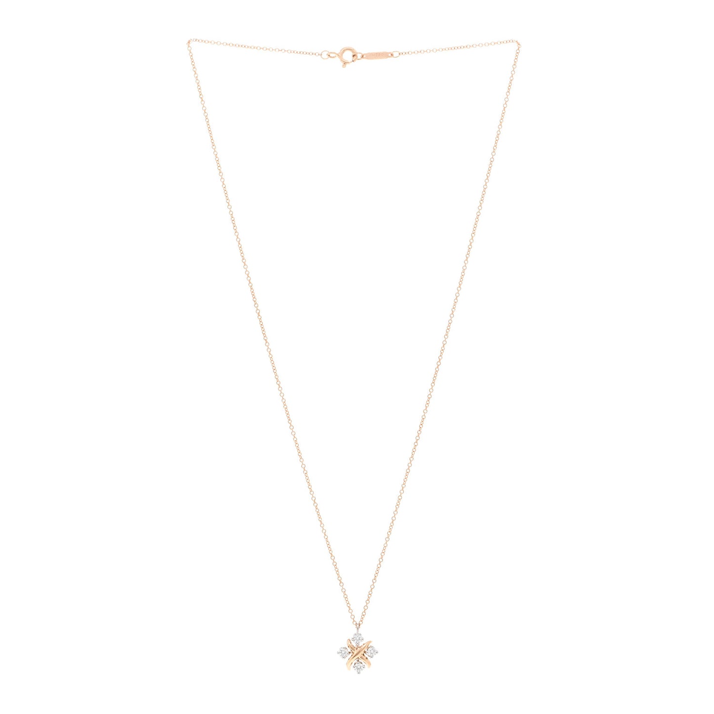 18K Rose Gold Platinum Diamond Schlumberger Lynn Pendant Necklace