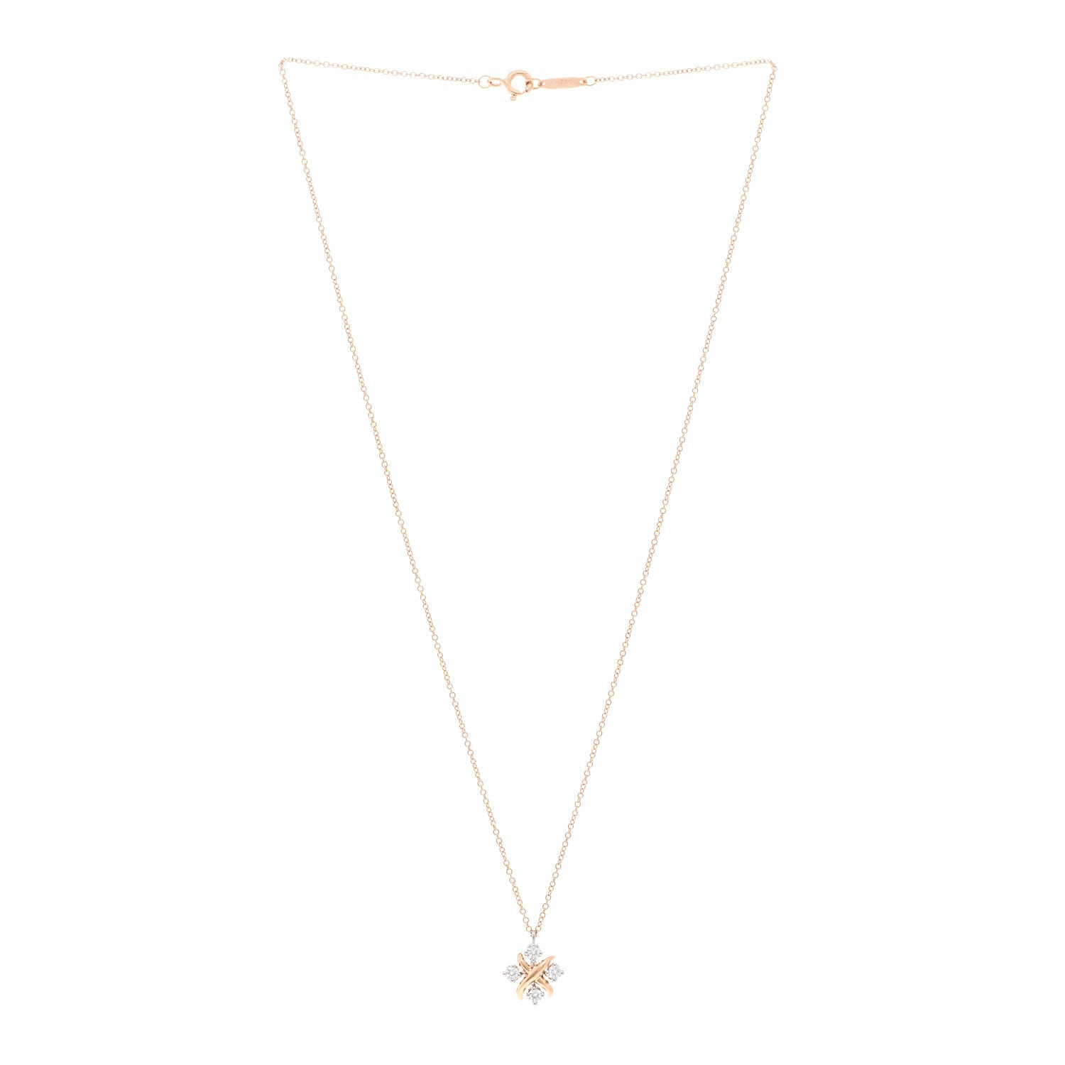 Tiffany 18K Rose Gold Platinum Diamond Schlumberger Lynn Pendant Necklace 3 of 5