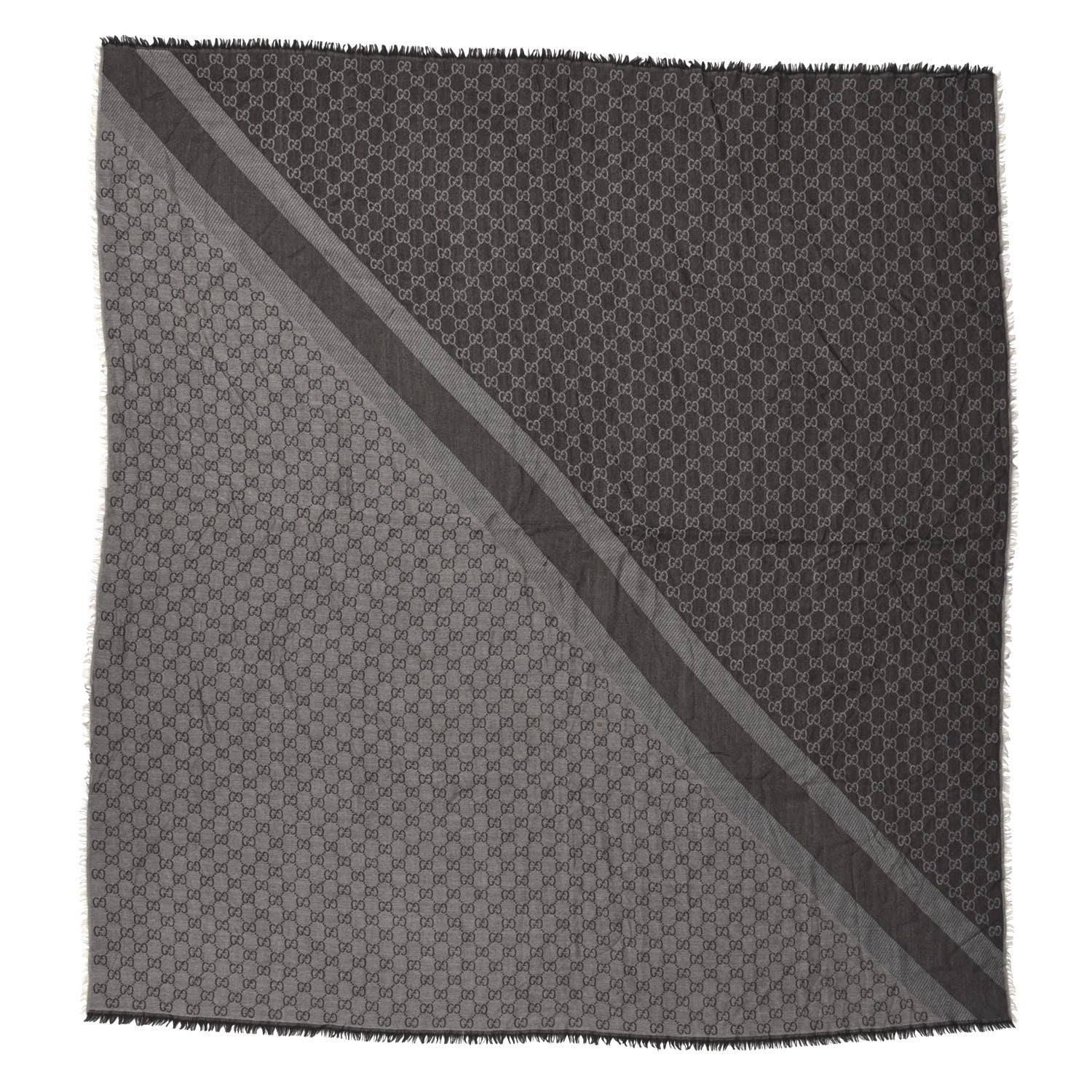 Gucci Wool Silk Monogram GGWeb Fringe Shawl Black Medium Grey 1 of 3