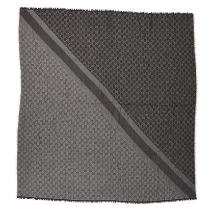 Gucci Wool Silk Monogram GGWeb Fringe Shawl Black Medium Grey 1 of 3
