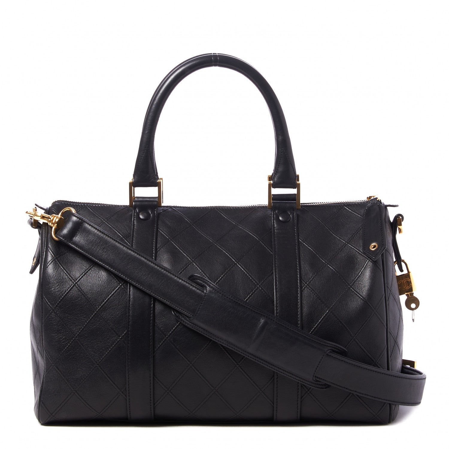 Chanel Calfskin Diamond Stitched Duffel Bag Black 1 of 11