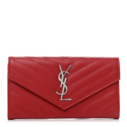 Saint Laurent Grain De Poudre Matelasse Chevron Monogram Flap Wallet Red 1 of 7