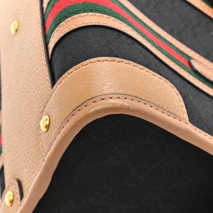 Gucci Monogram Textured Dollar Calfskin Web Small Bauletto Duffle Top Handle Bag Black Koi Beige 12 of 15
