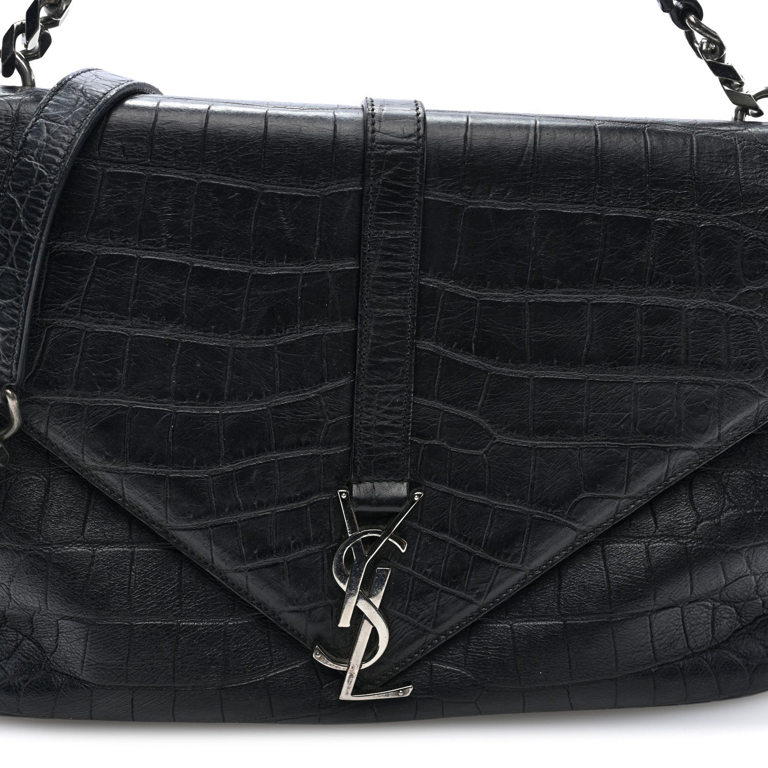 Saint Laurent Calfskin Crocodile Embossed Large College Monogram Satchel Black 6 of 8