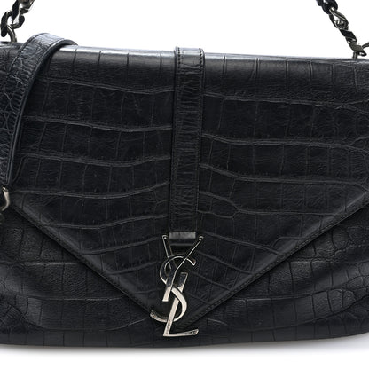Saint Laurent Calfskin Crocodile Embossed Large College Monogram Satchel Black 6 of 8