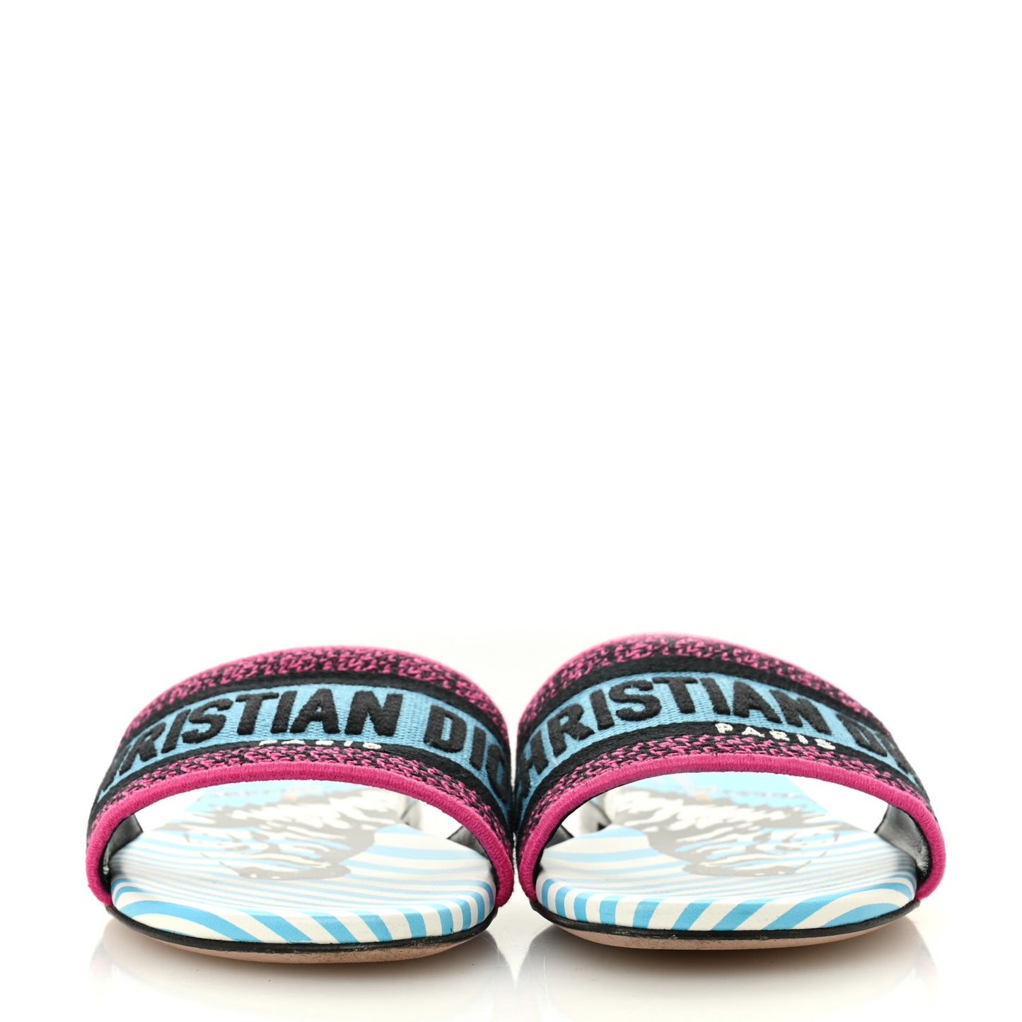 Canvas D-Jungle Pop Embroidered Dway Flat Slide Sandals 37 Bright Blue Pink Multicolor