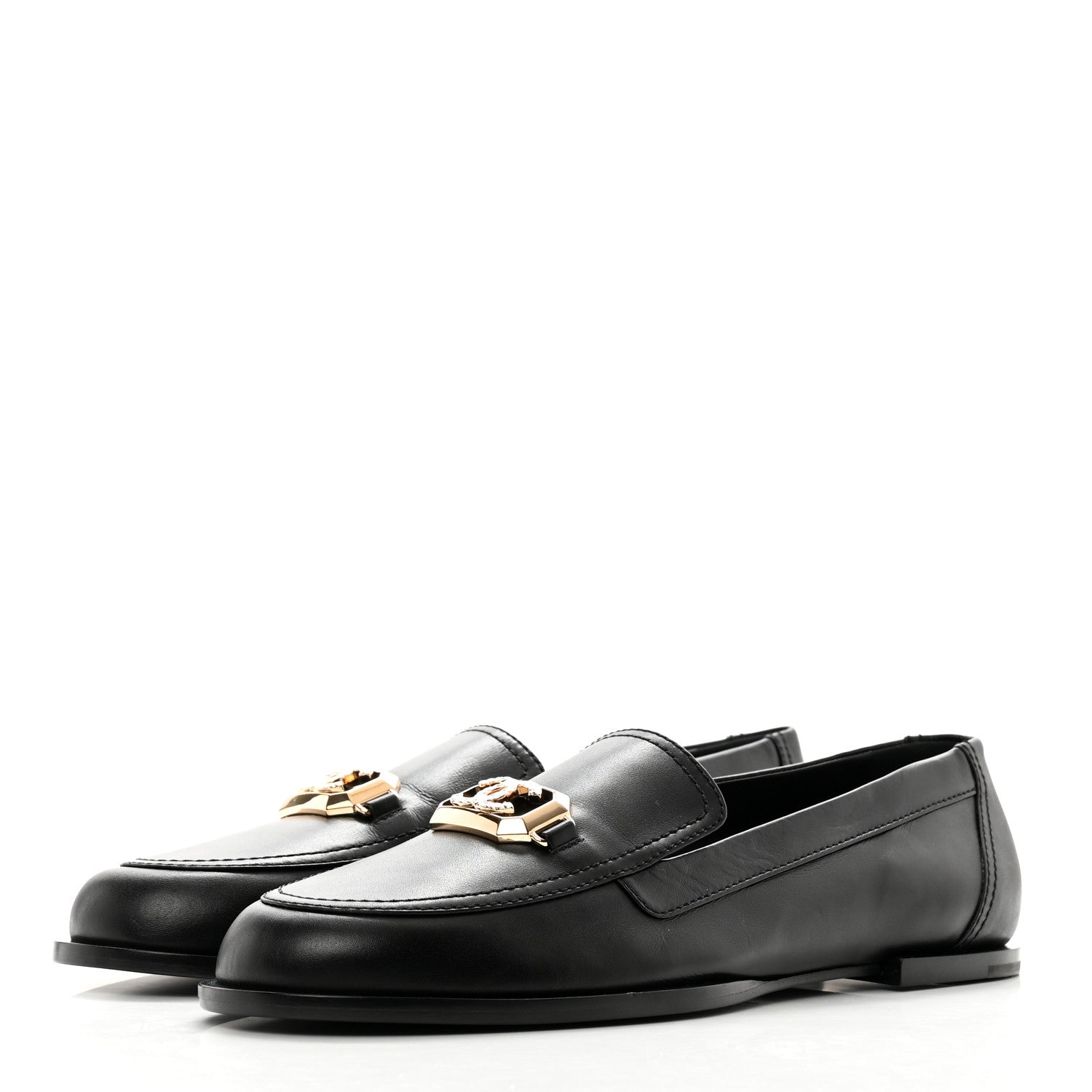Chanel Shiny Calfskin Metal CC Mocassin Loafers 40.5 Black 3 of 9